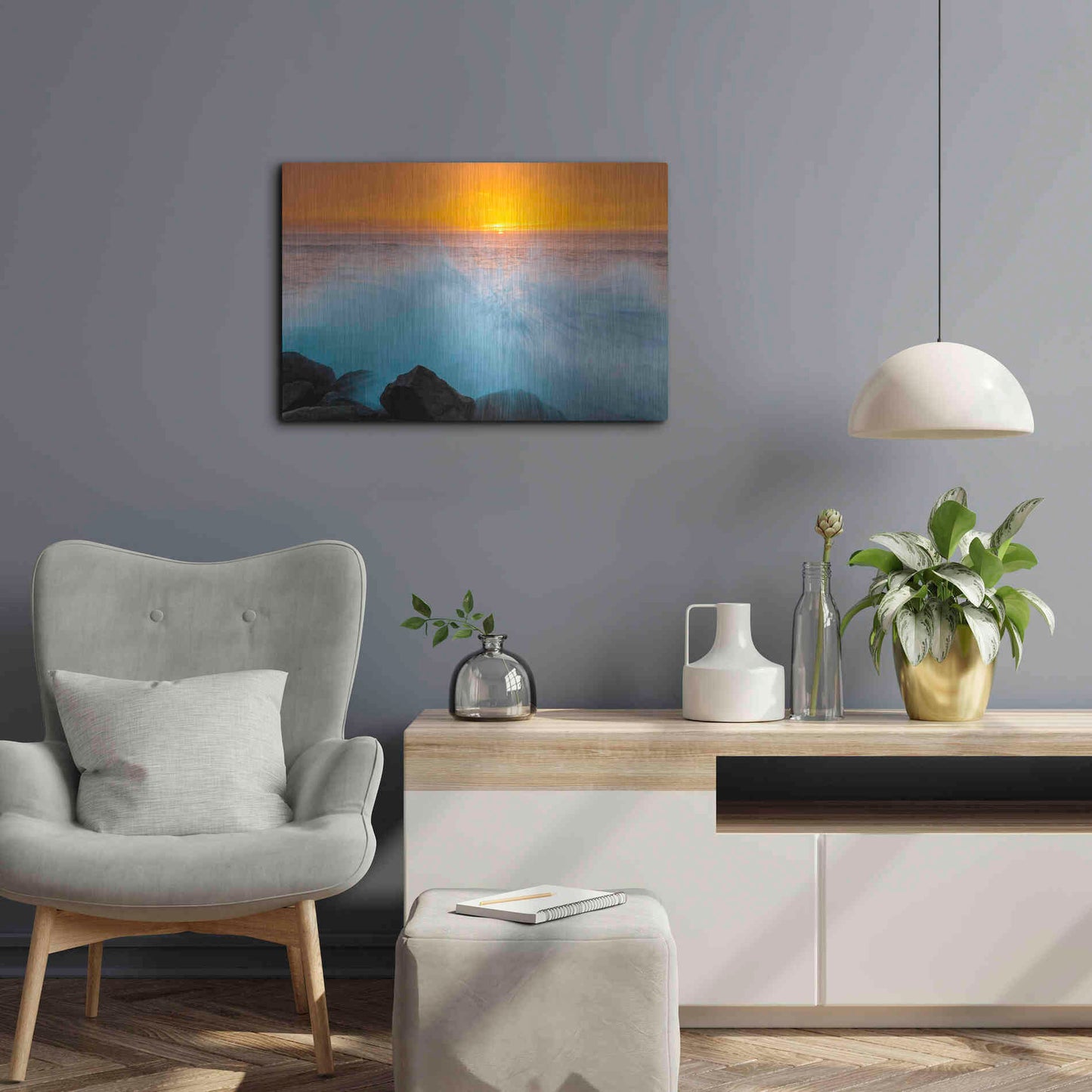 Luxe Metal Art 'Sunset Splash' by Chris Moyer, Metal Wall Art,24x16