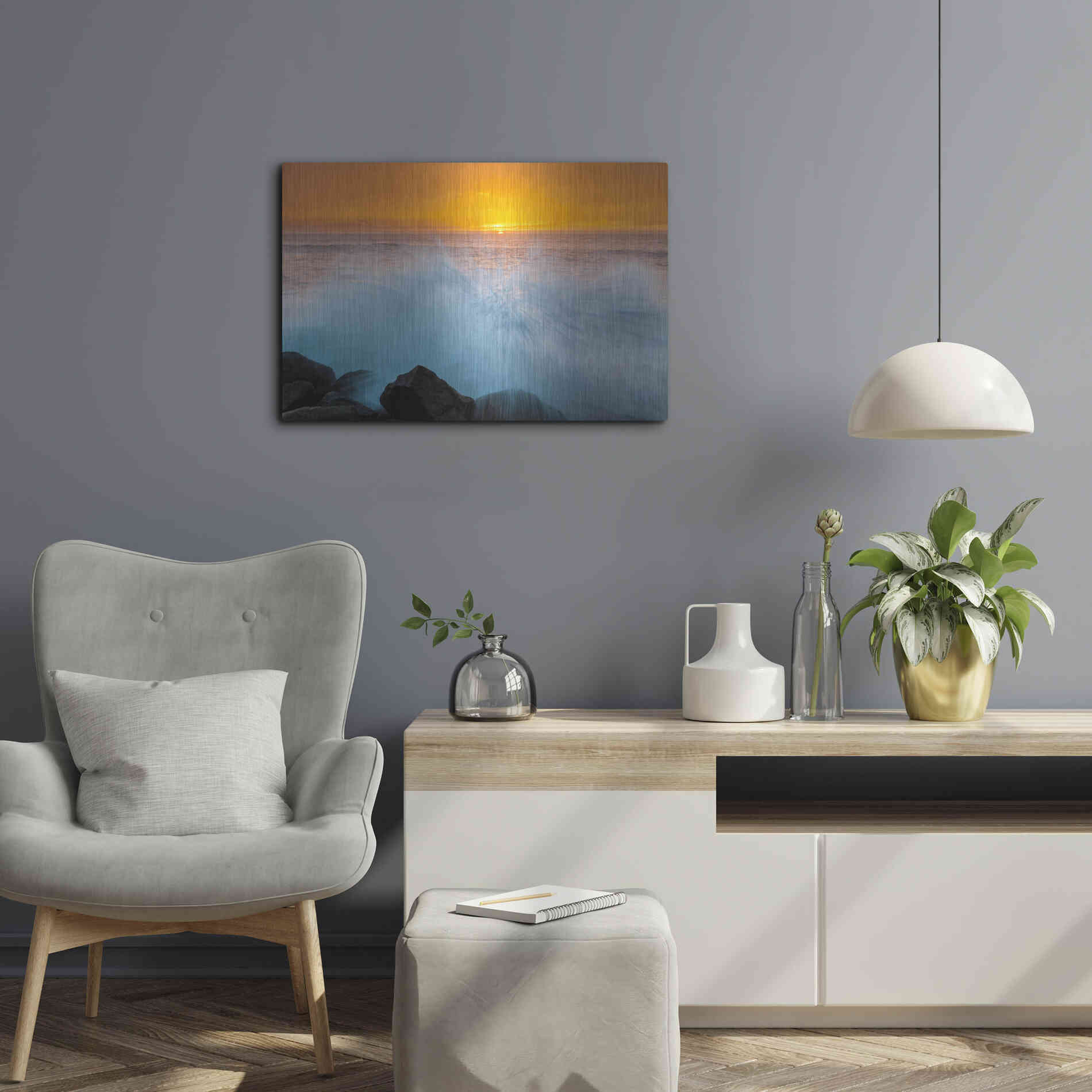 Luxe Metal Art 'Sunset Splash' by Chris Moyer, Metal Wall Art,24x16
