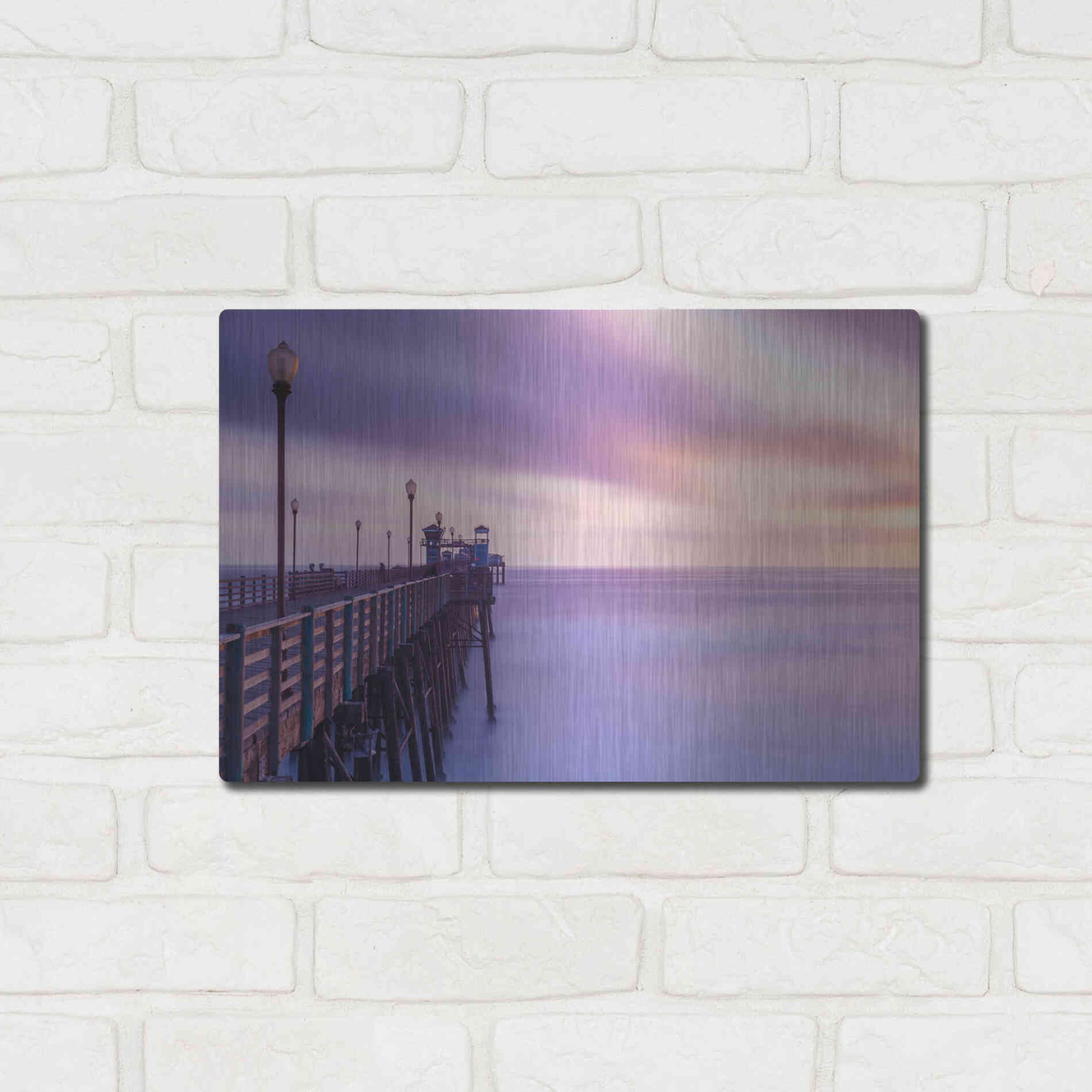 Luxe Metal Art 'Dusk at the Oceanside Pier' by Chris Moyer, Metal Wall Art,16x12