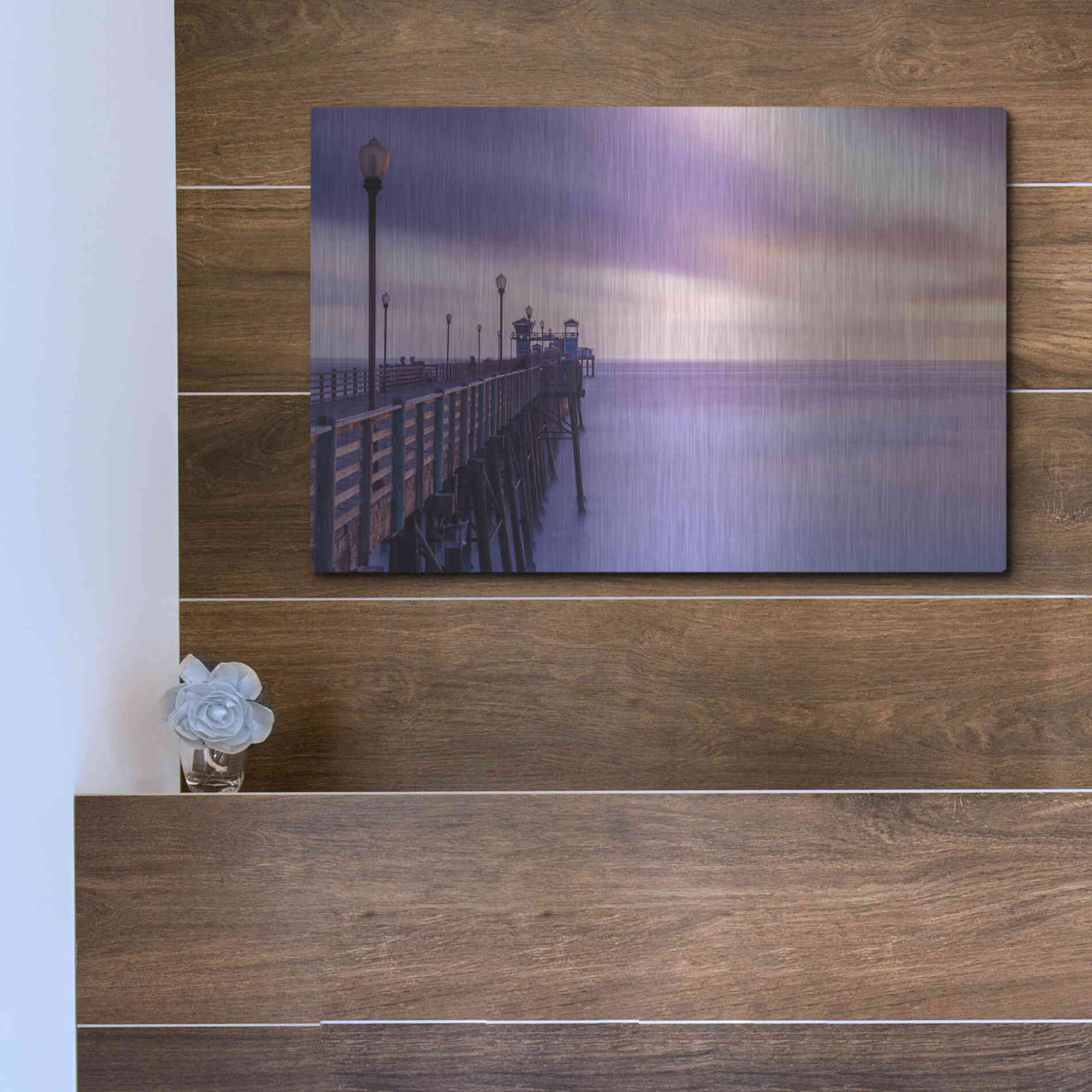 Luxe Metal Art 'Dusk at the Oceanside Pier' by Chris Moyer, Metal Wall Art,16x12