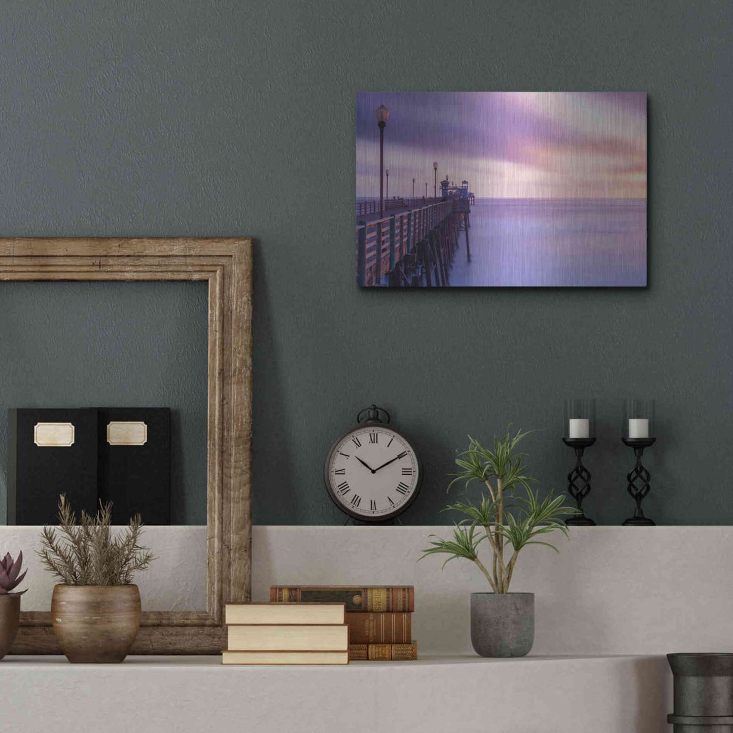 Luxe Metal Art 'Dusk at the Oceanside Pier' by Chris Moyer, Metal Wall Art,16x12