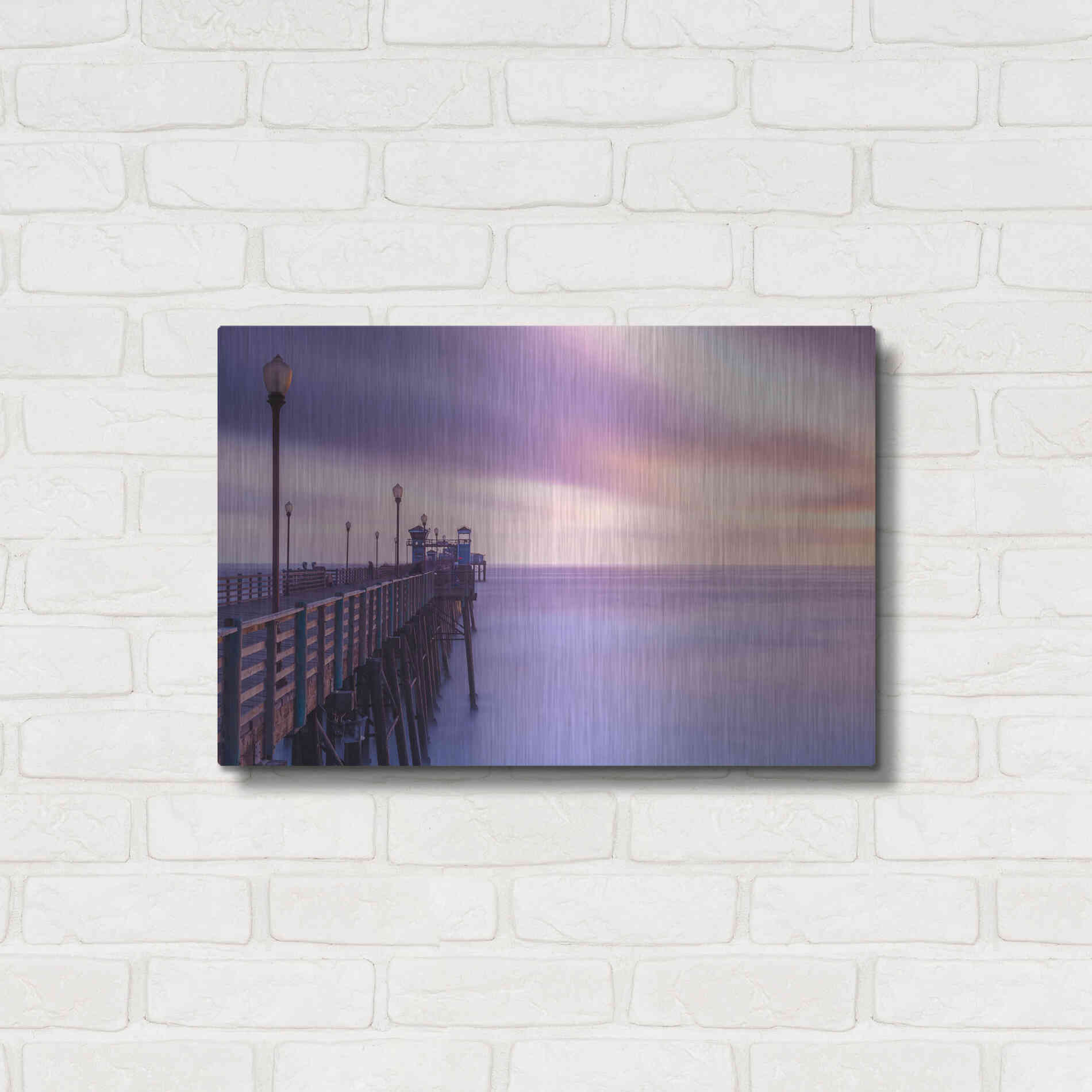 Luxe Metal Art 'Dusk at the Oceanside Pier' by Chris Moyer, Metal Wall Art,24x16