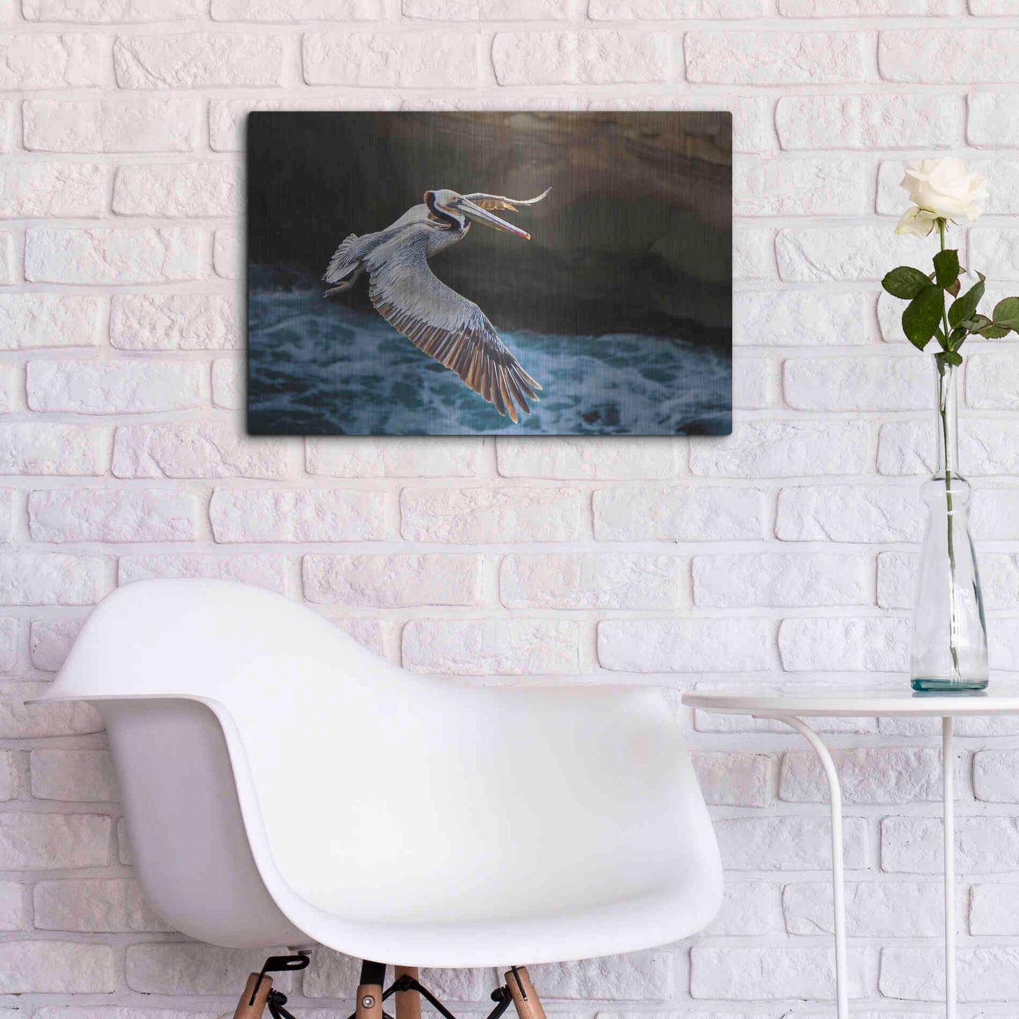 Luxe Metal Art 'Pelican Flight' by Chris Moyer, Metal Wall Art,24x16