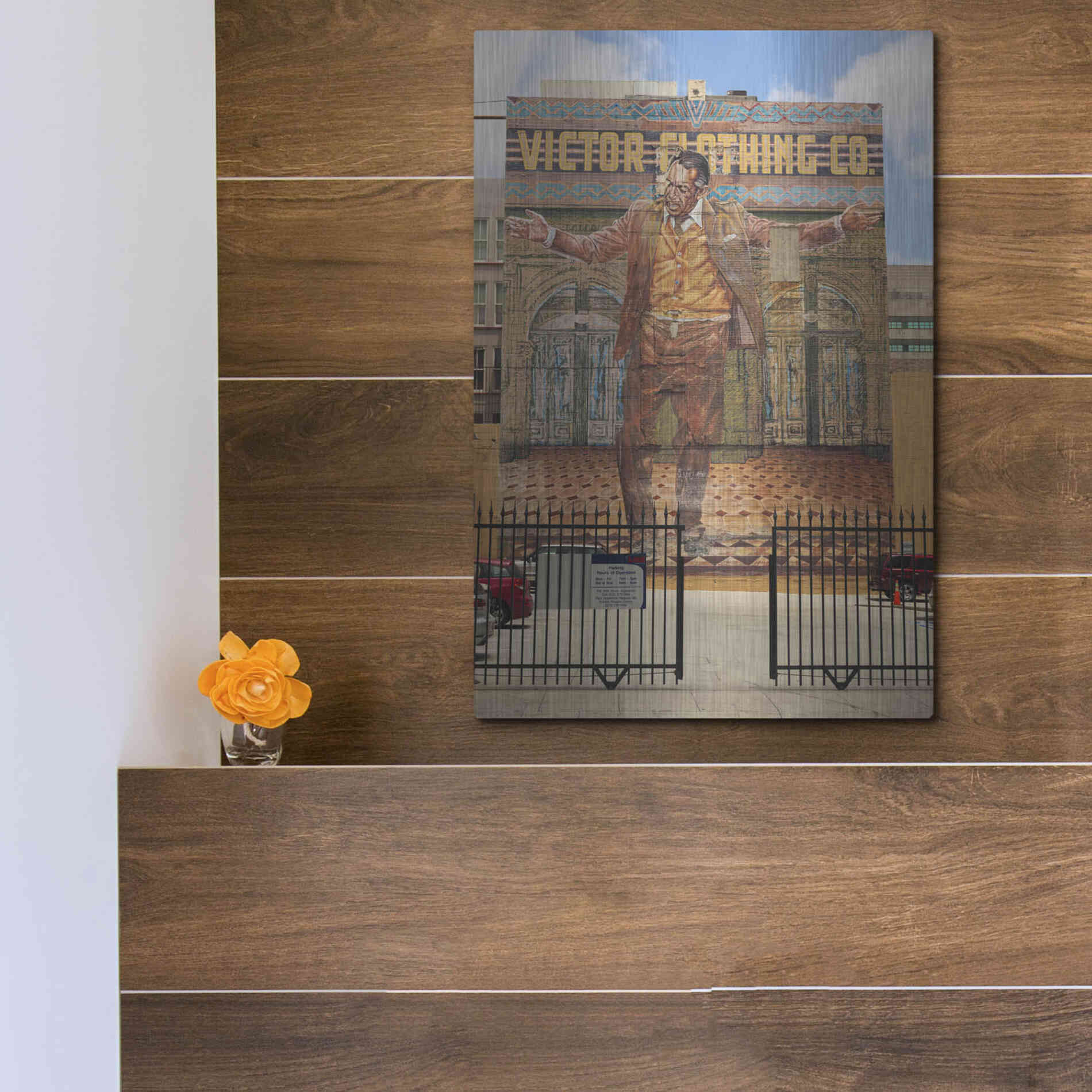 Luxe Metal Art 'Victor Clothing Co.' by Chris Moyer, Metal Wall Art,12x16