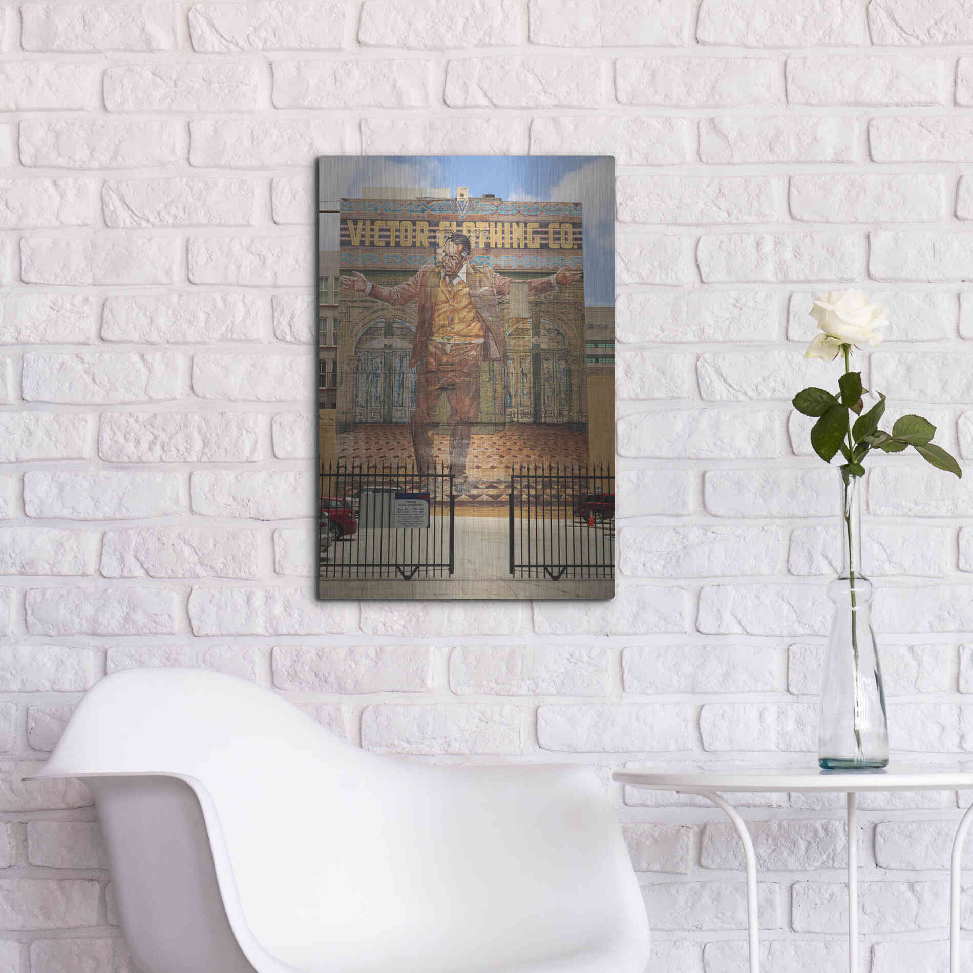 Luxe Metal Art 'Victor Clothing Co.' by Chris Moyer, Metal Wall Art,16x24