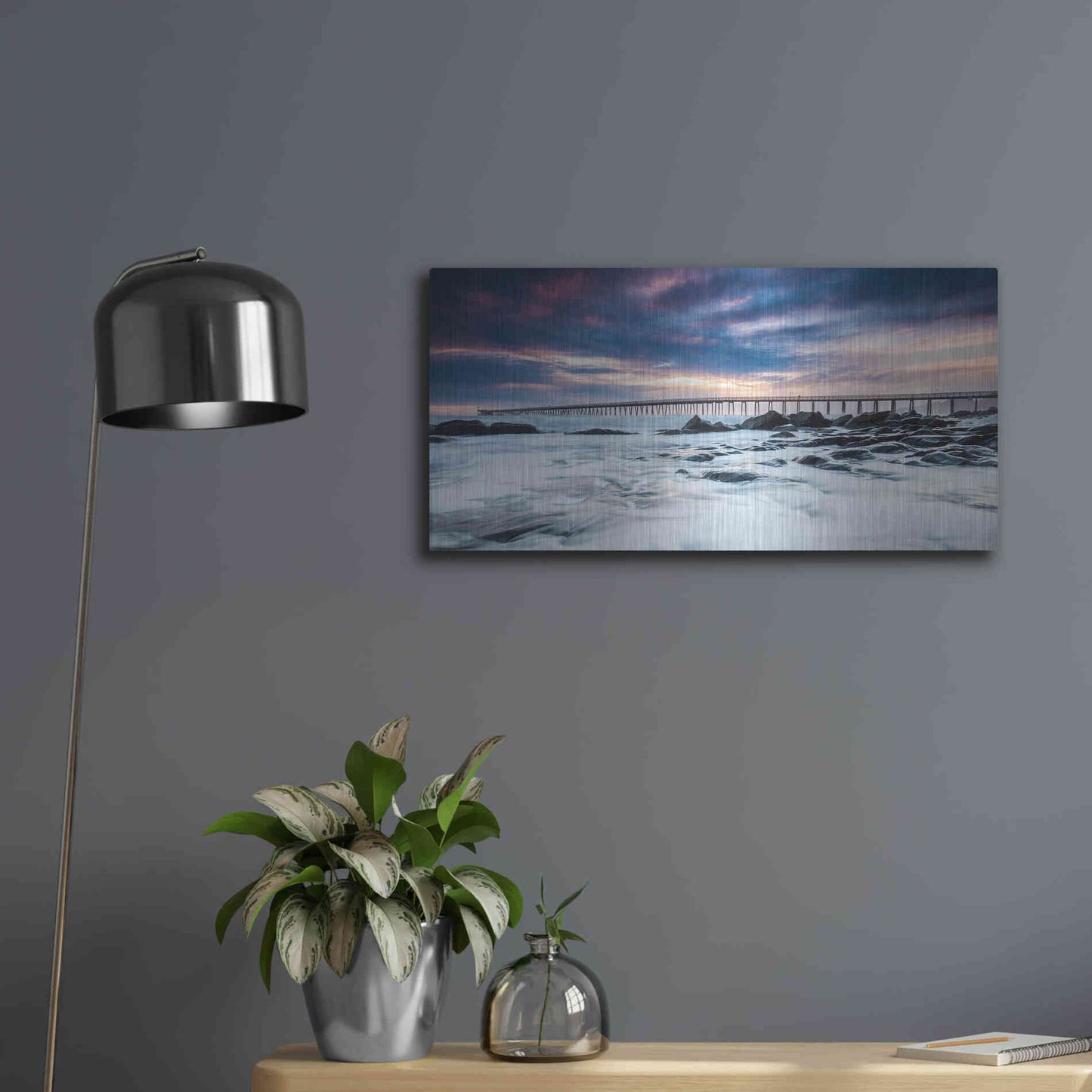 Luxe Metal Art 'Goleta Night' by Chris Moyer, Metal Wall Art,24x12