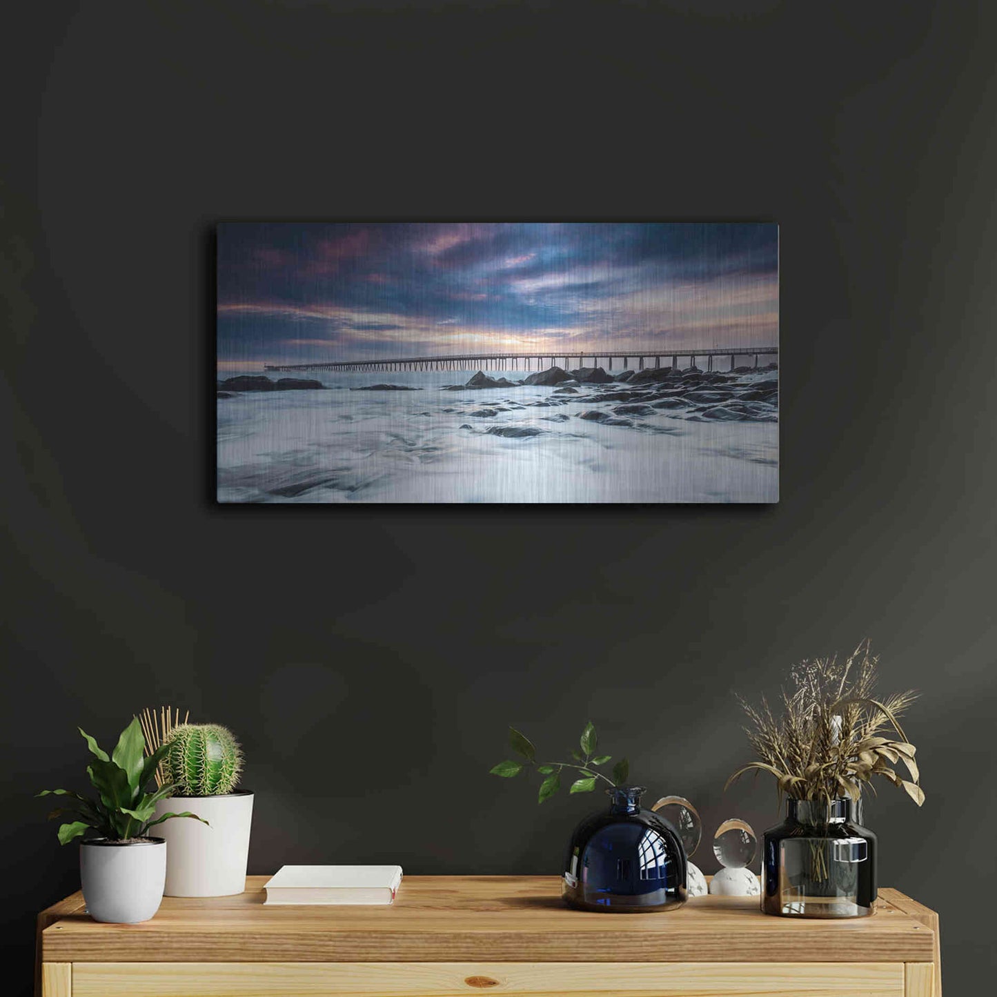 Luxe Metal Art 'Goleta Night' by Chris Moyer, Metal Wall Art,24x12