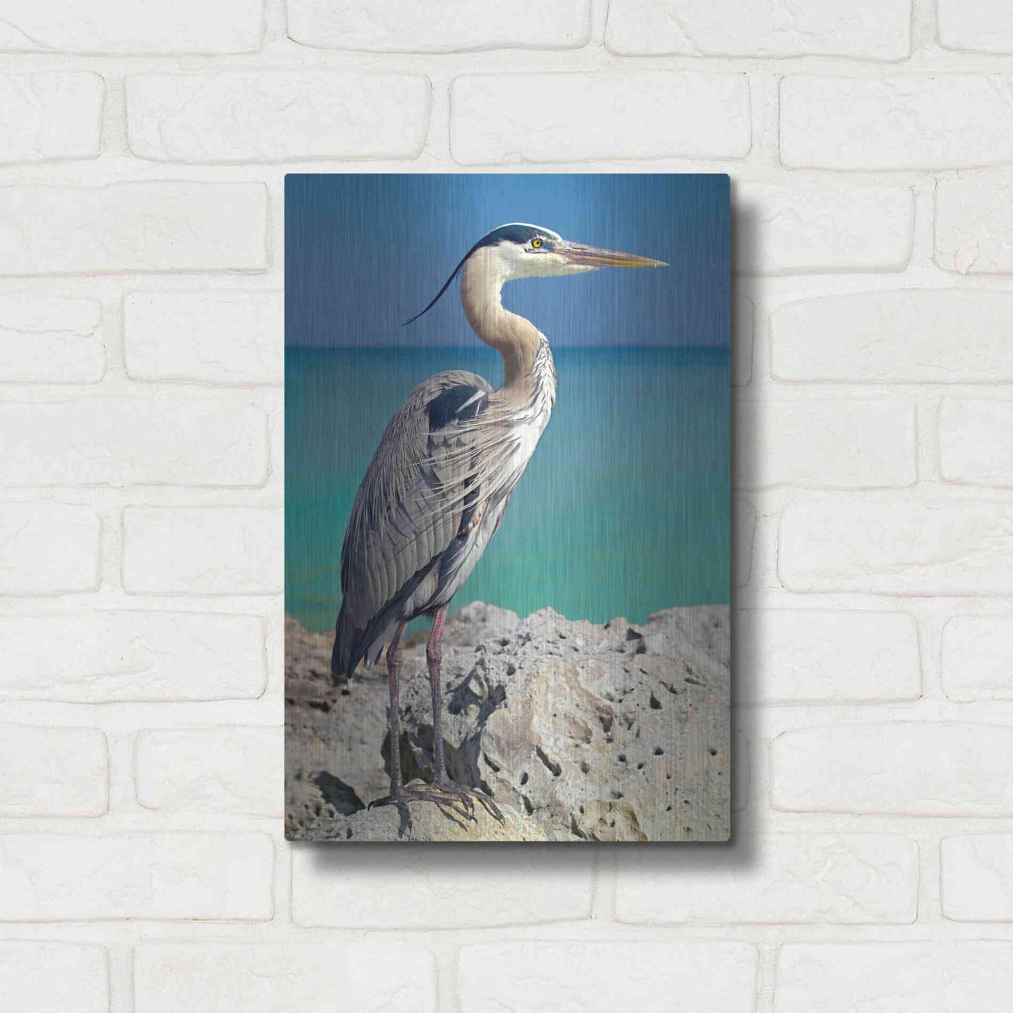 Luxe Metal Art 'Blue Heron' by Mike Jones, Metal Wall Art,12x16