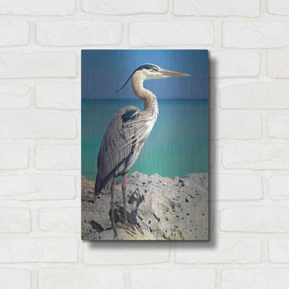 Luxe Metal Art 'Blue Heron' by Mike Jones, Metal Wall Art,12x16