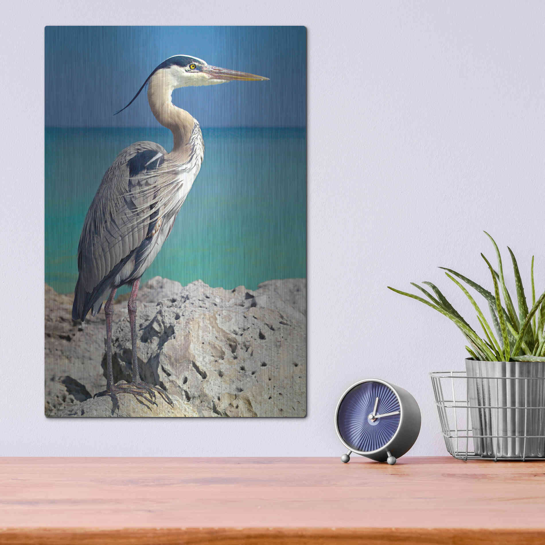 Luxe Metal Art 'Blue Heron' by Mike Jones, Metal Wall Art,12x16