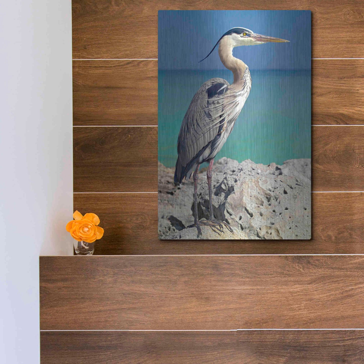 Luxe Metal Art 'Blue Heron' by Mike Jones, Metal Wall Art,12x16