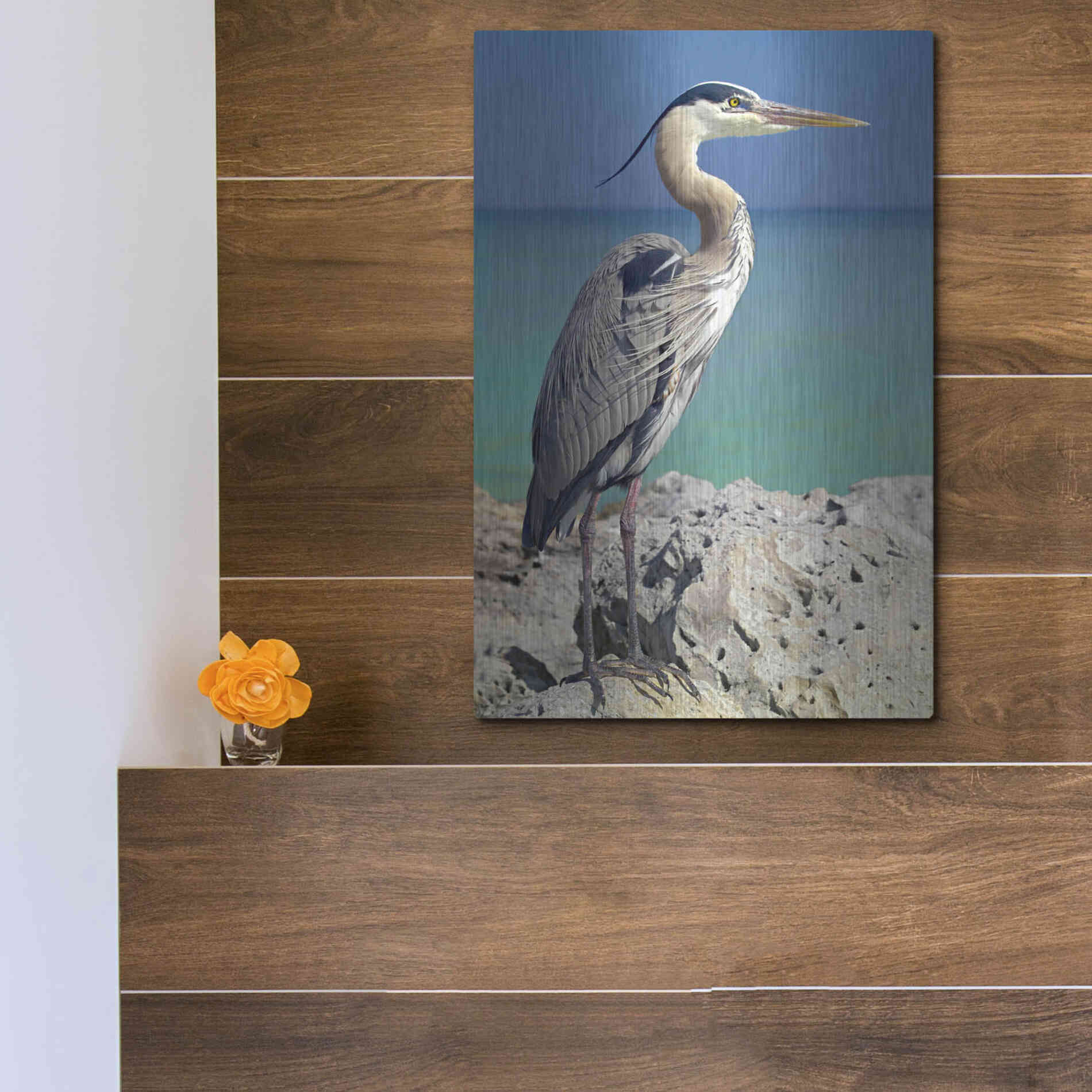 Luxe Metal Art 'Blue Heron' by Mike Jones, Metal Wall Art,12x16