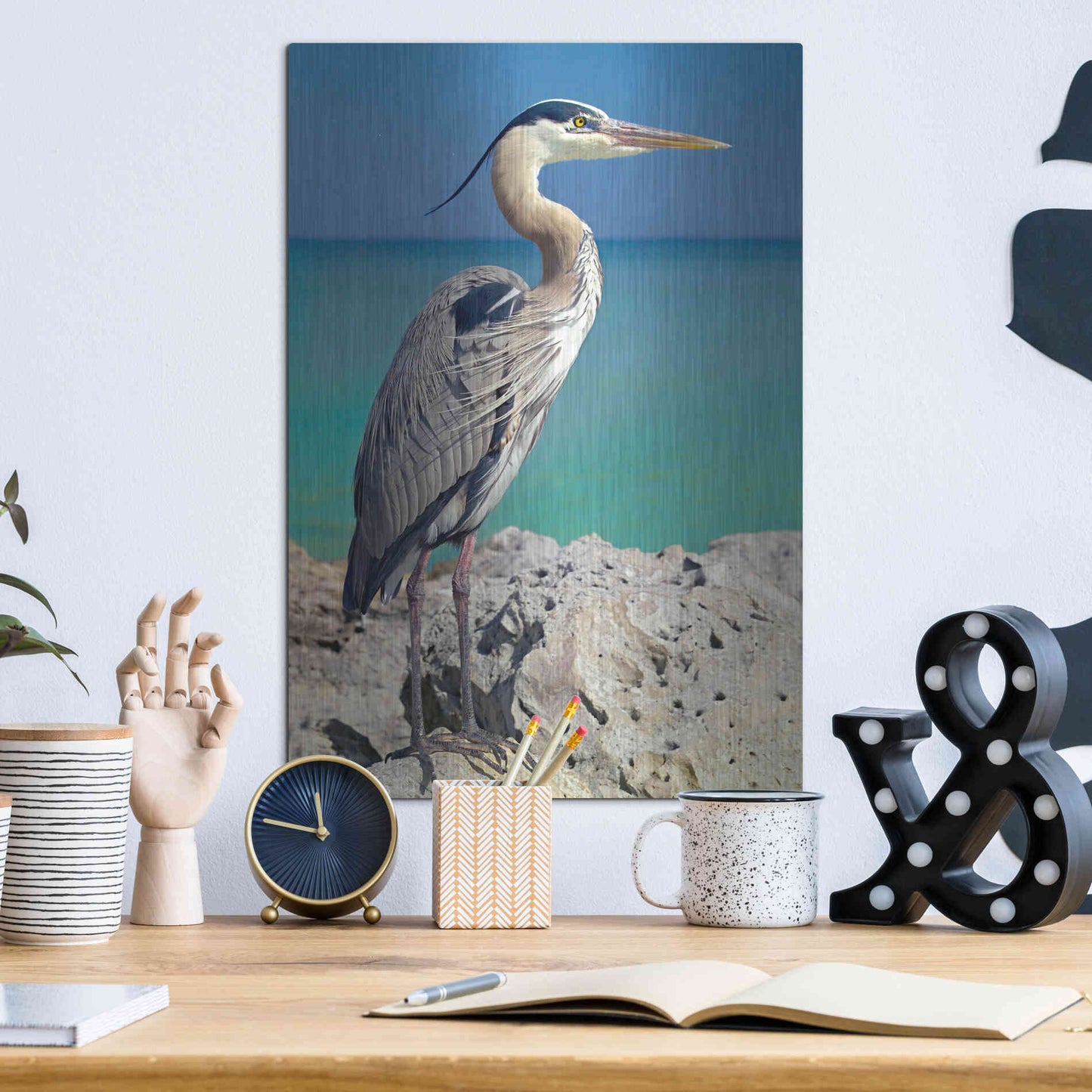 Luxe Metal Art 'Blue Heron' by Mike Jones, Metal Wall Art,12x16