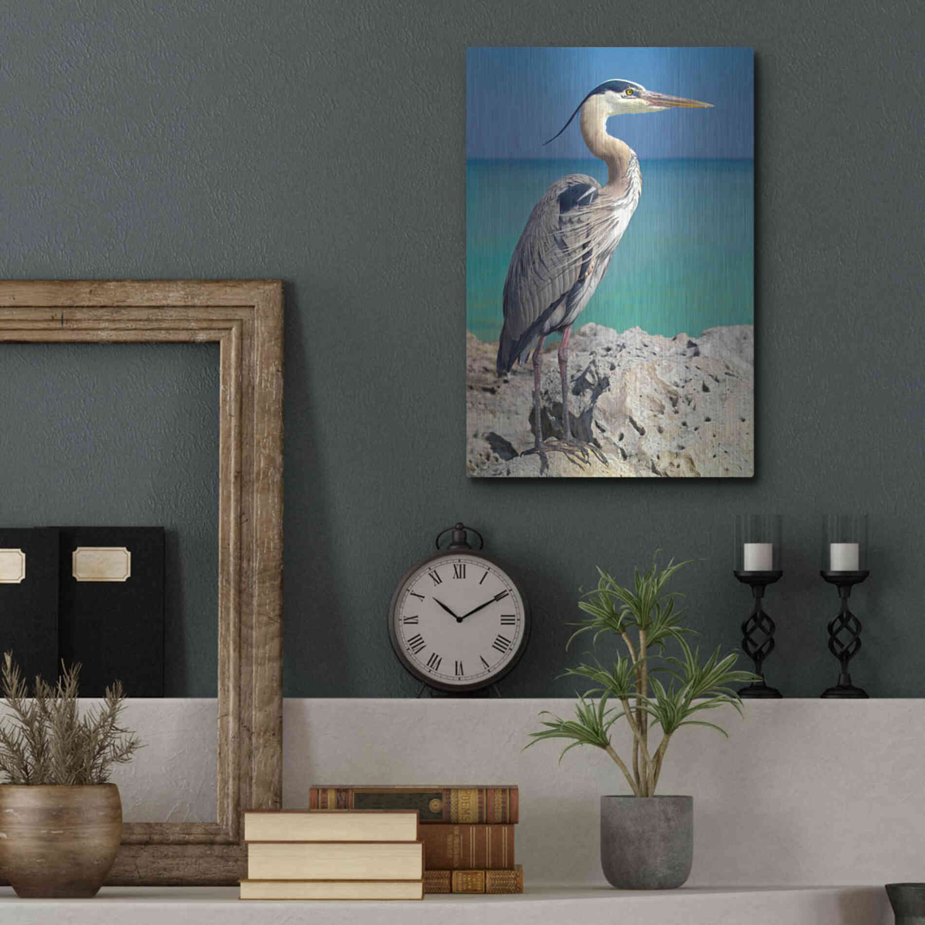 Luxe Metal Art 'Blue Heron' by Mike Jones, Metal Wall Art,12x16