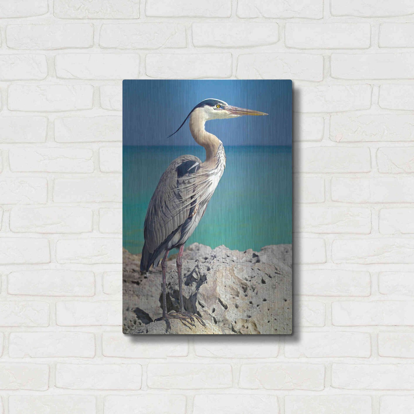 Luxe Metal Art 'Blue Heron' by Mike Jones, Metal Wall Art,16x24