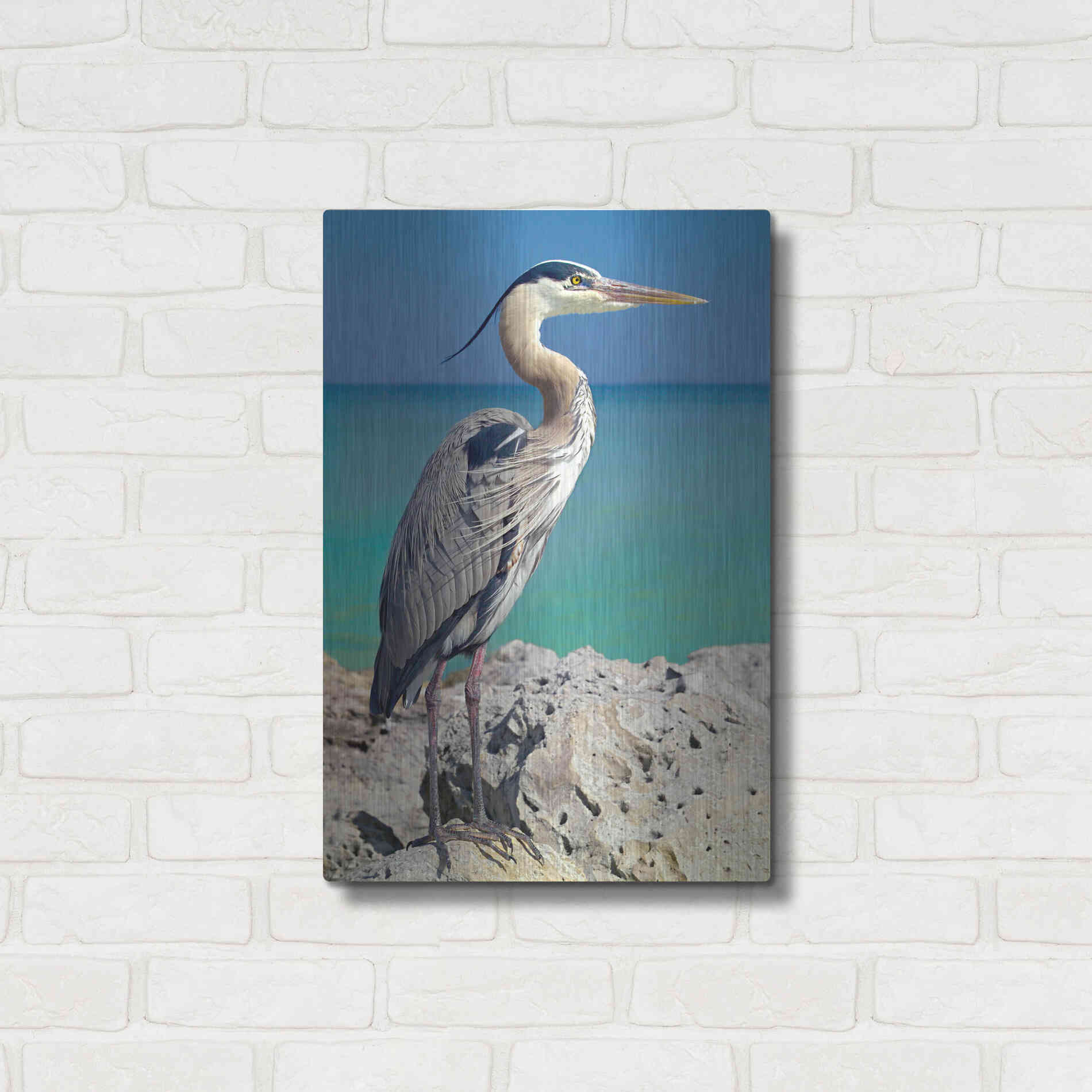 Luxe Metal Art 'Blue Heron' by Mike Jones, Metal Wall Art,16x24
