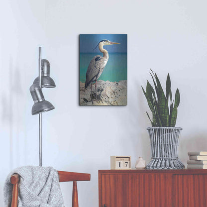 Luxe Metal Art 'Blue Heron' by Mike Jones, Metal Wall Art,16x24