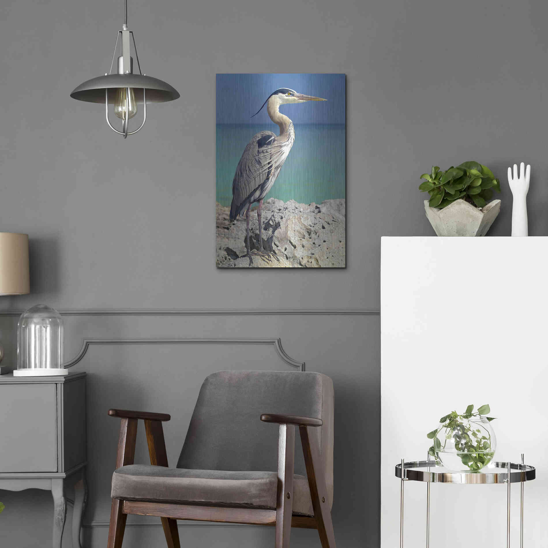 Luxe Metal Art 'Blue Heron' by Mike Jones, Metal Wall Art,16x24