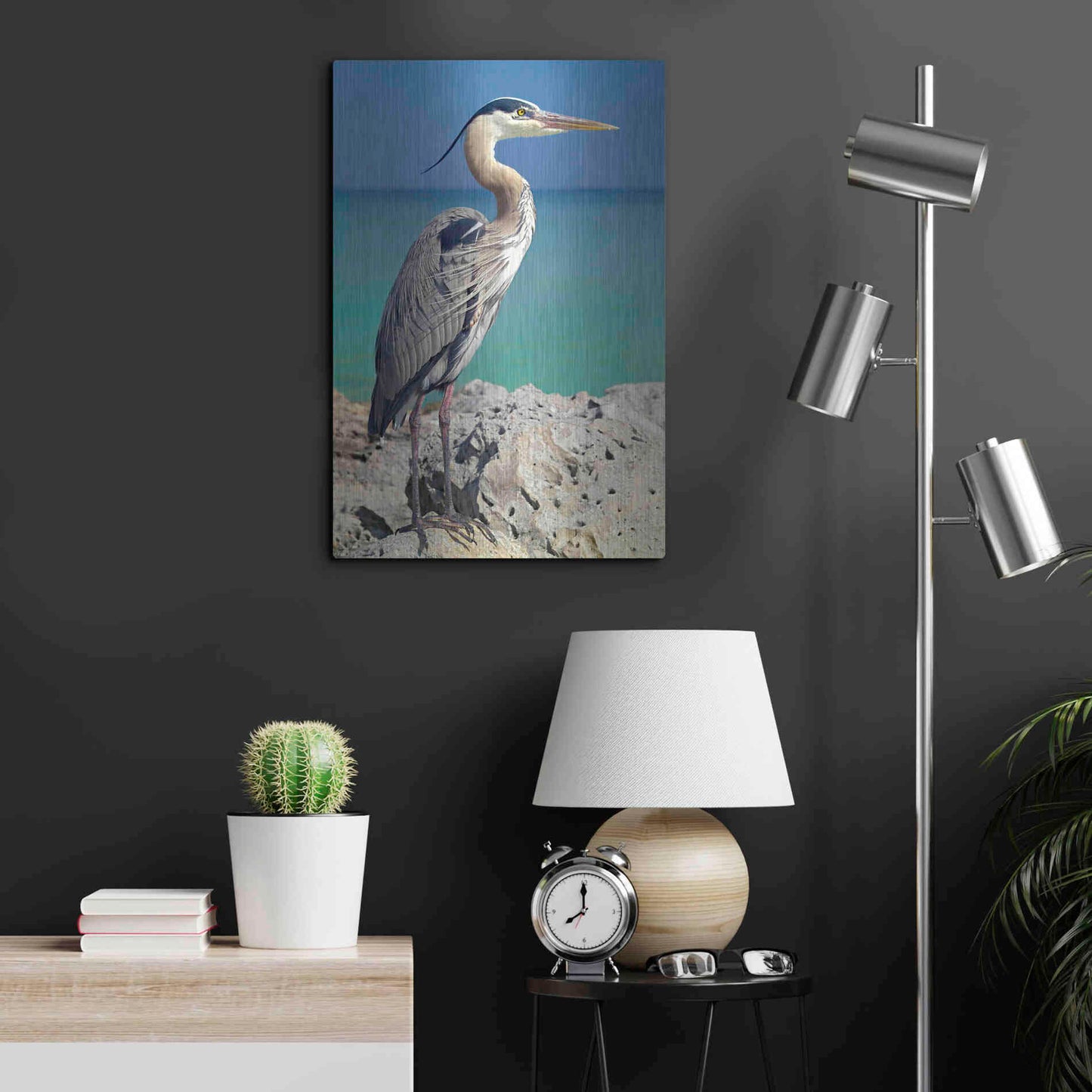 Luxe Metal Art 'Blue Heron' by Mike Jones, Metal Wall Art,16x24
