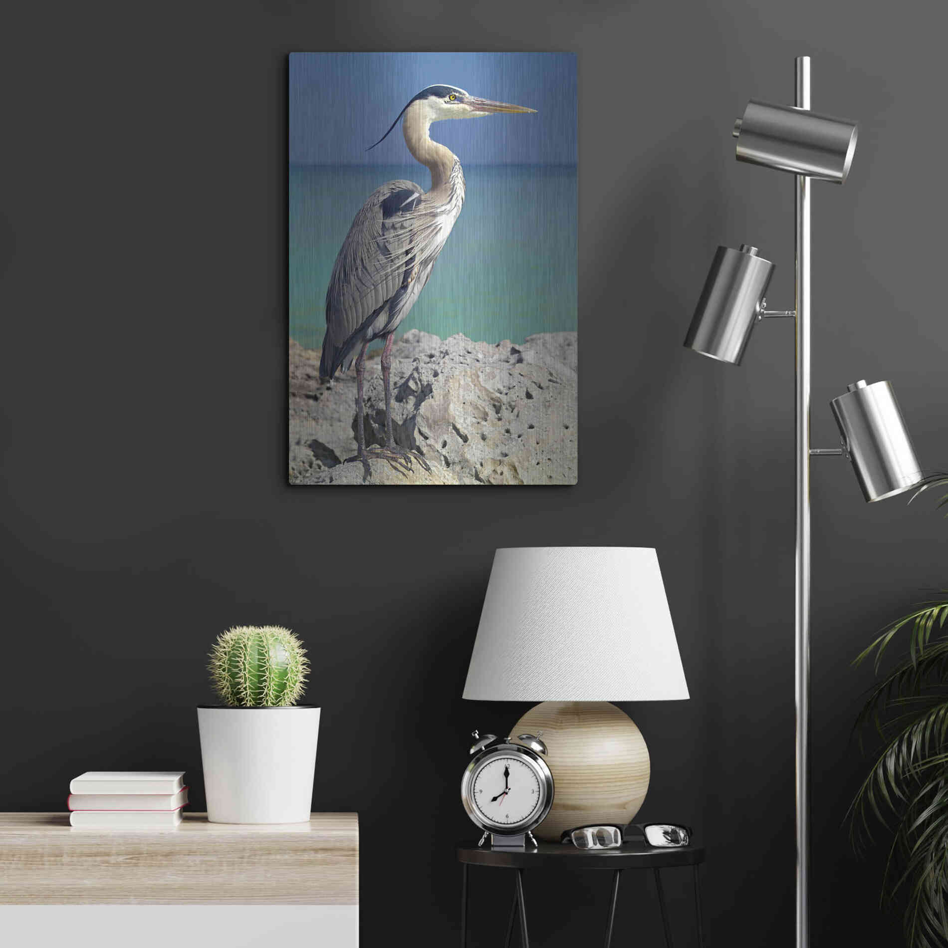 Luxe Metal Art 'Blue Heron' by Mike Jones, Metal Wall Art,16x24