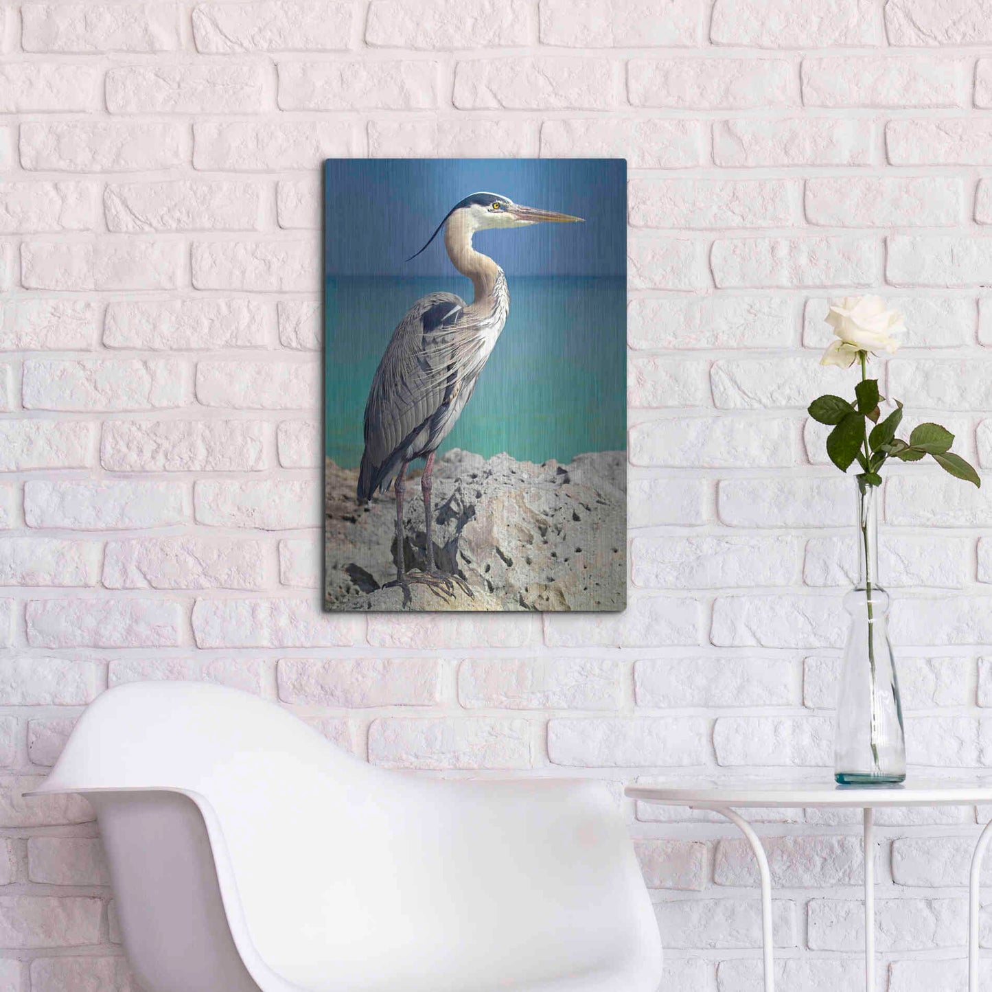 Luxe Metal Art 'Blue Heron' by Mike Jones, Metal Wall Art,16x24