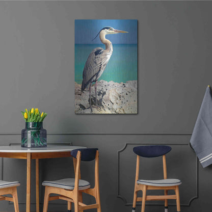 Luxe Metal Art 'Blue Heron' by Mike Jones, Metal Wall Art,24x36