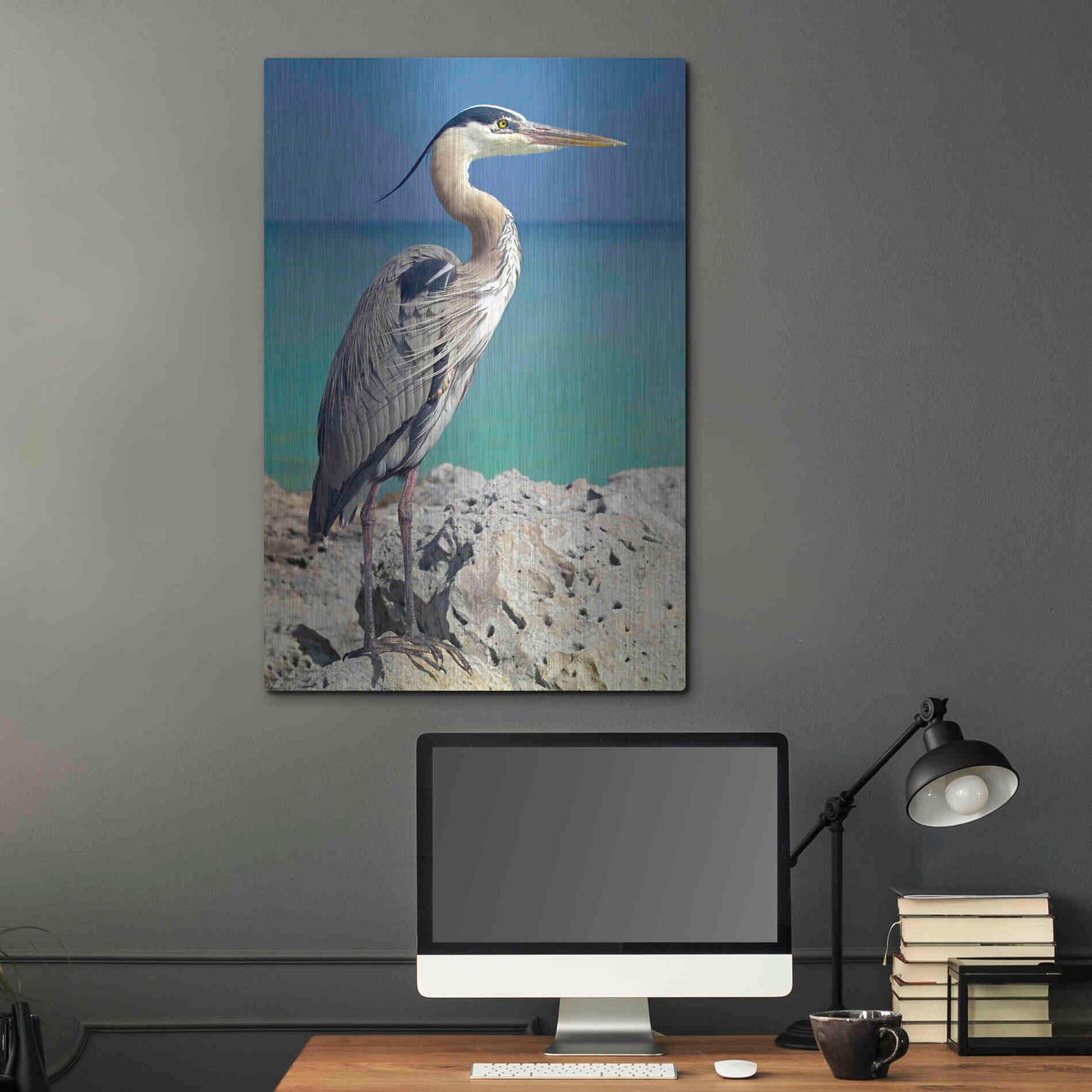 Luxe Metal Art 'Blue Heron' by Mike Jones, Metal Wall Art,24x36