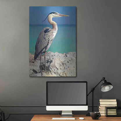 Luxe Metal Art 'Blue Heron' by Mike Jones, Metal Wall Art,24x36