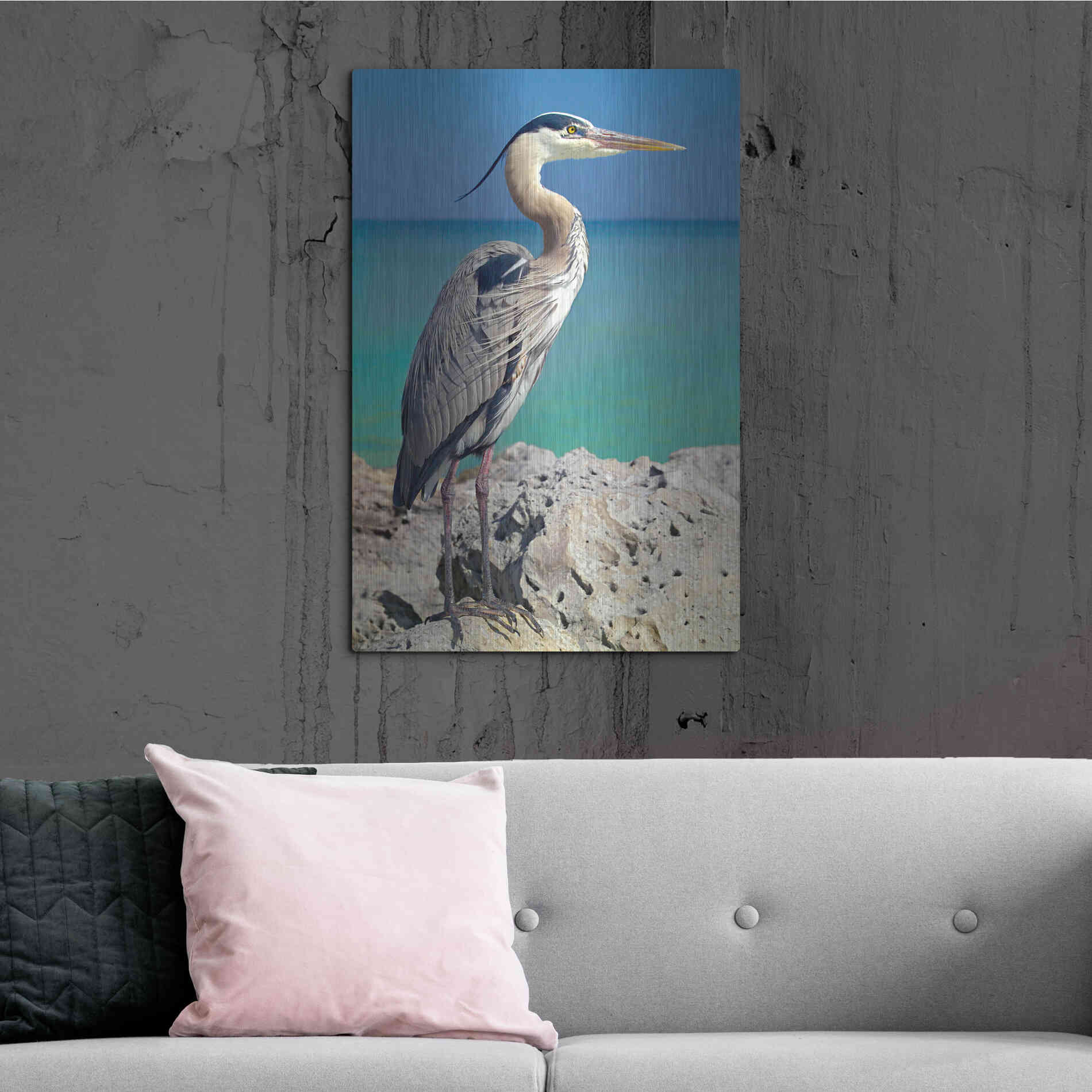 Luxe Metal Art 'Blue Heron' by Mike Jones, Metal Wall Art,24x36