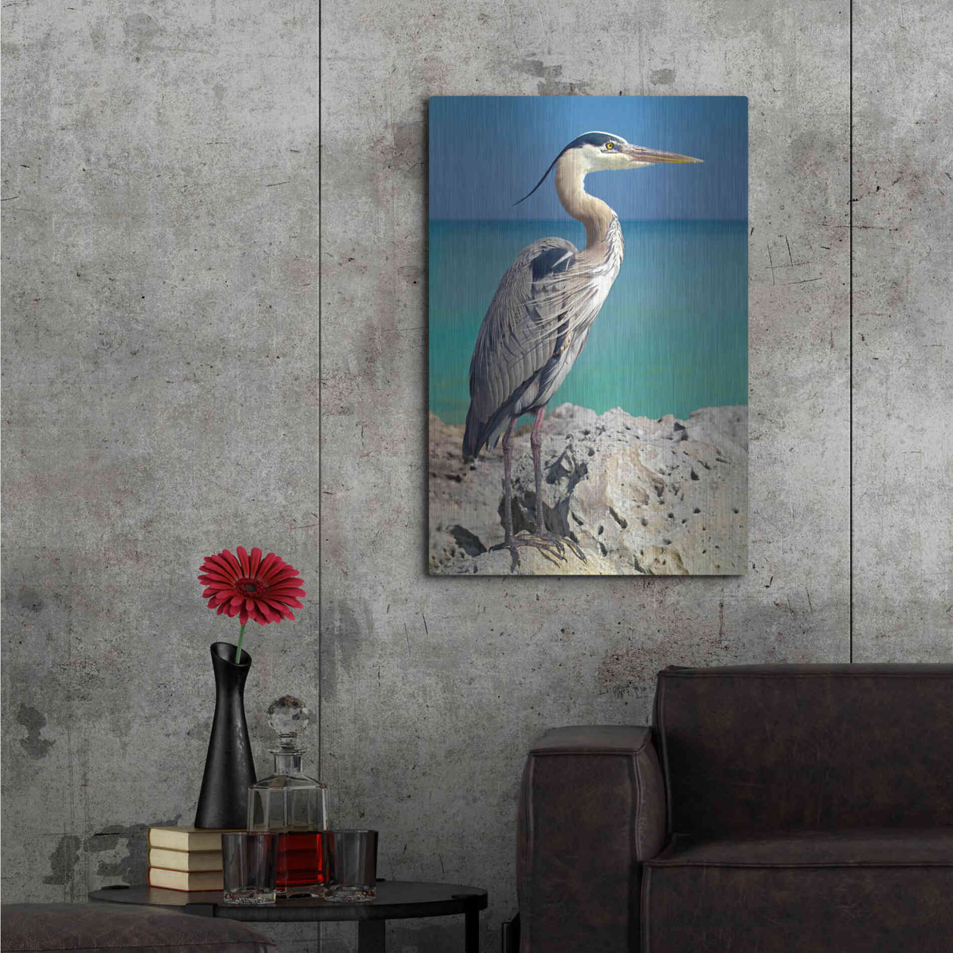 Luxe Metal Art 'Blue Heron' by Mike Jones, Metal Wall Art,24x36