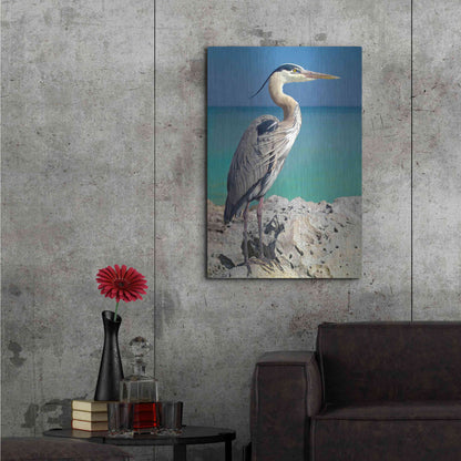 Luxe Metal Art 'Blue Heron' by Mike Jones, Metal Wall Art,24x36