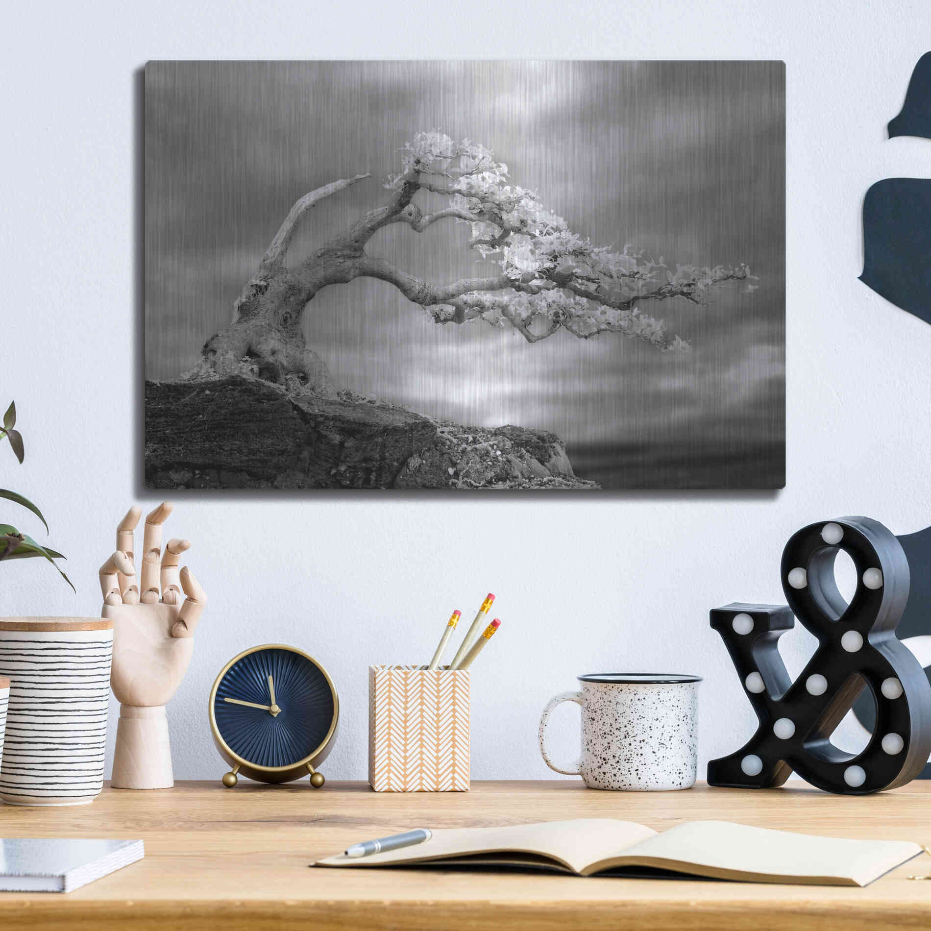 Luxe Metal Art 'Bonzai' by Mike Jones, Metal Wall Art,16x12