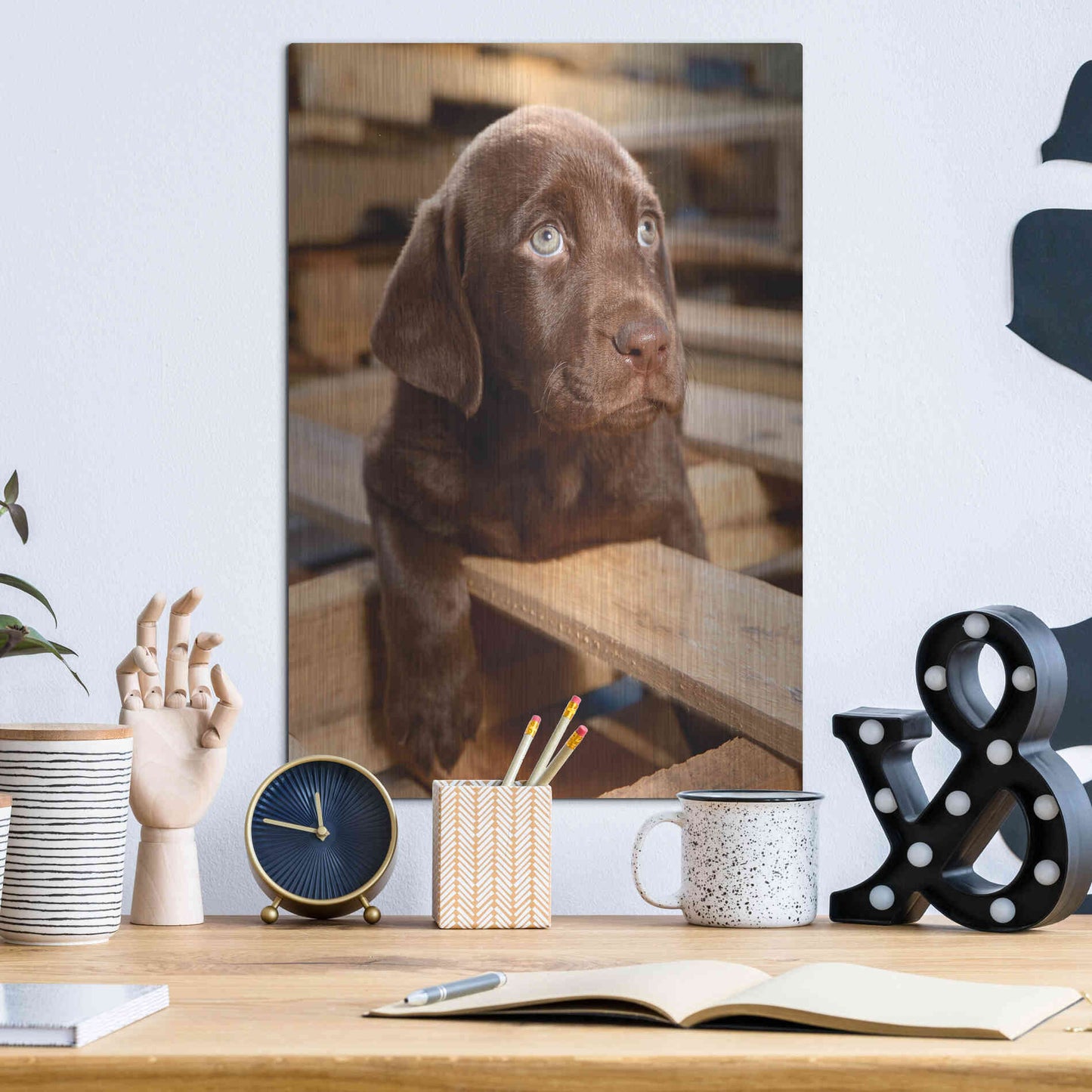 Luxe Metal Art 'Bryce Puppy' by Mike Jones, Metal Wall Art,12x16