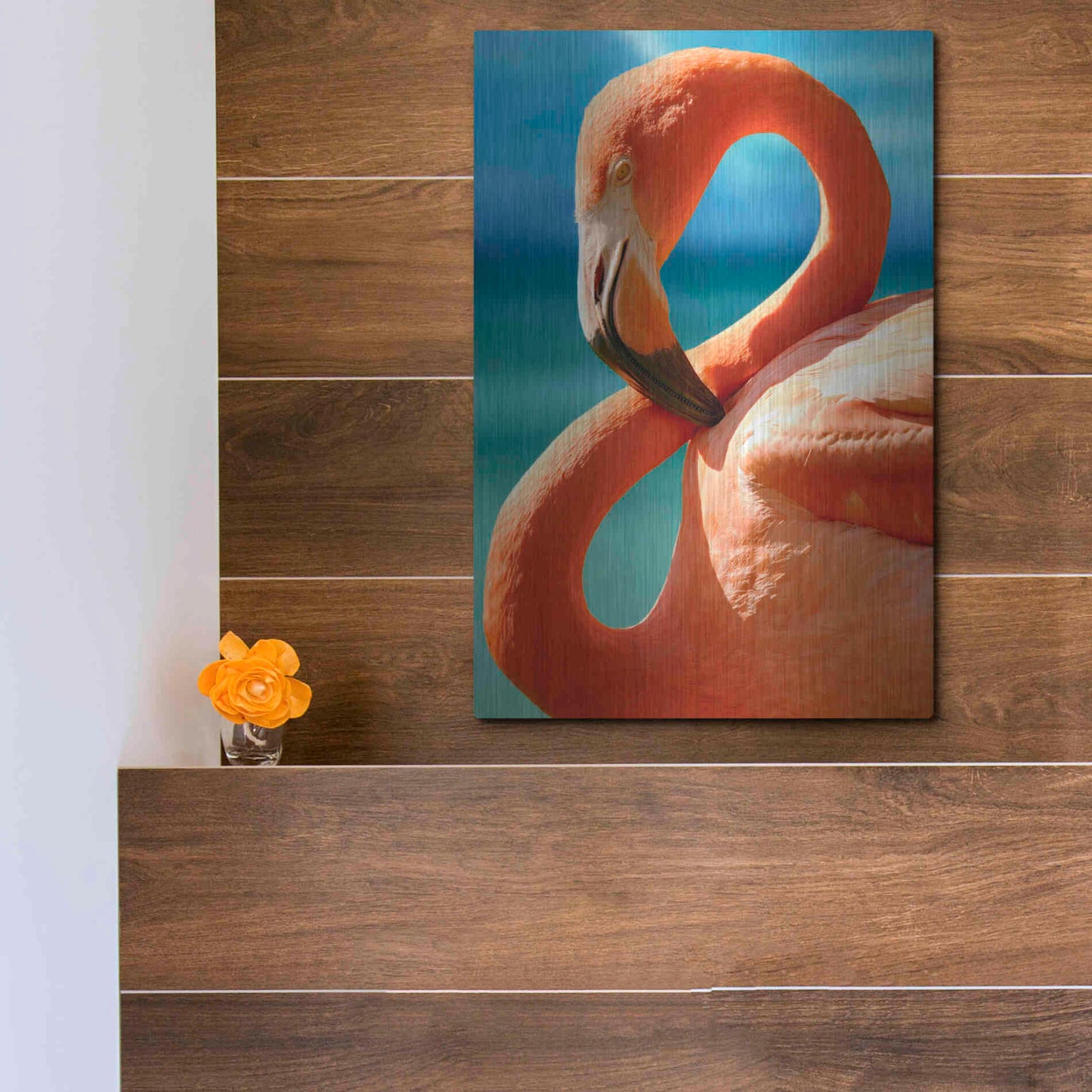 Luxe Metal Art 'Flamingo' by Mike Jones, Metal Wall Art,12x16