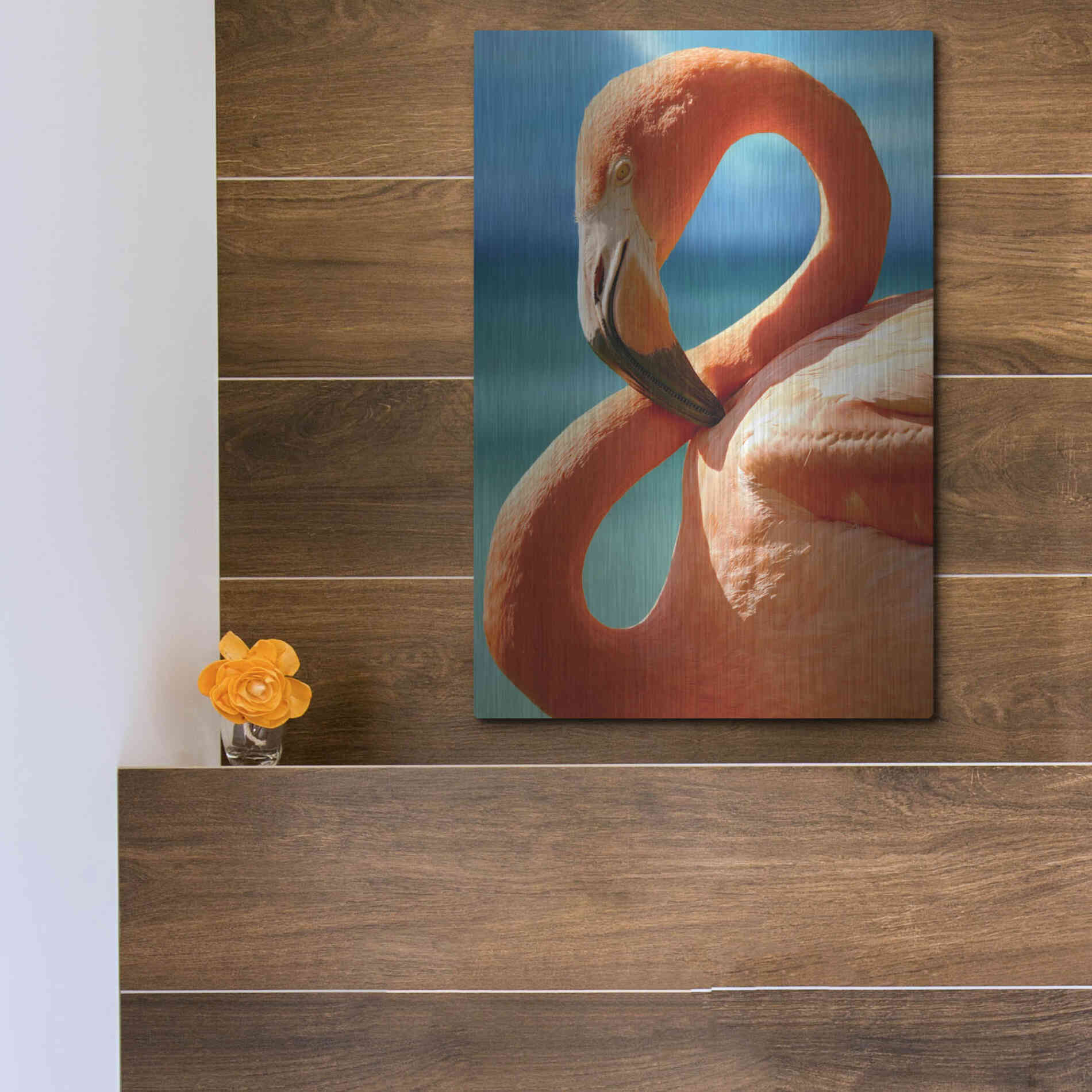 Luxe Metal Art 'Flamingo' by Mike Jones, Metal Wall Art,12x16