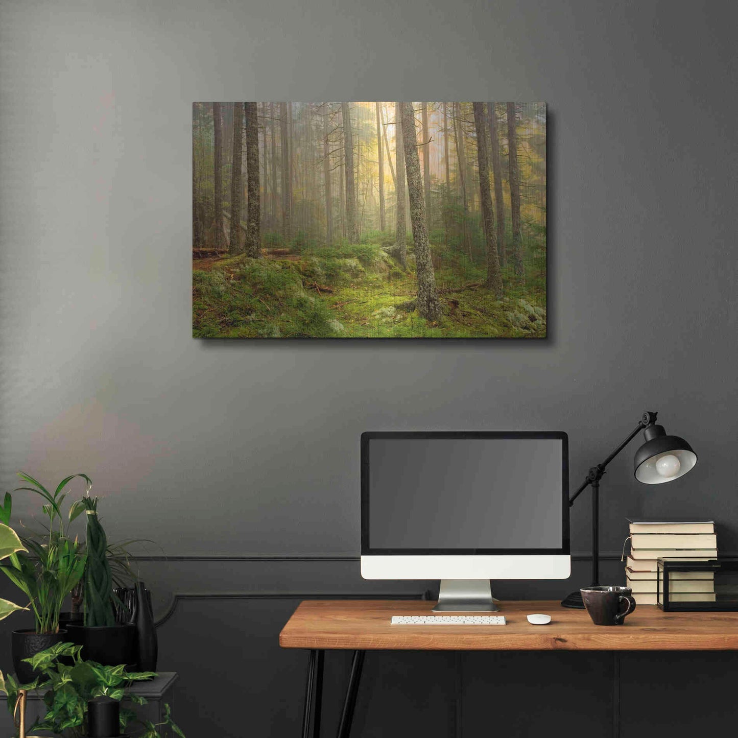 Luxe Metal Art 'Foggy Fire Woods' by Mike Jones, Metal Wall Art,36x24