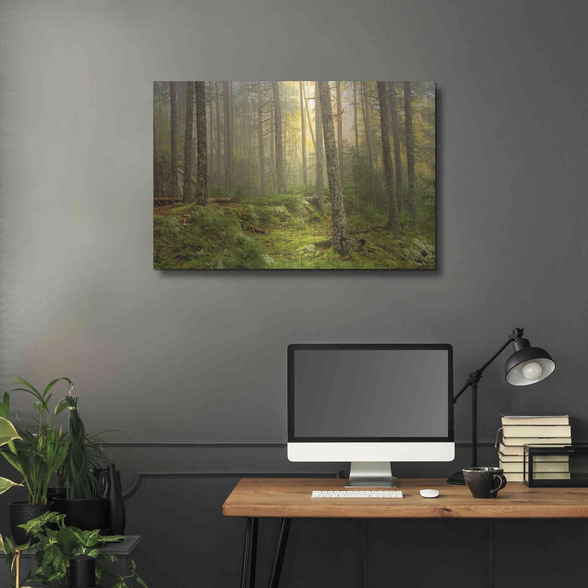 Luxe Metal Art 'Foggy Fire Woods' by Mike Jones, Metal Wall Art,36x24