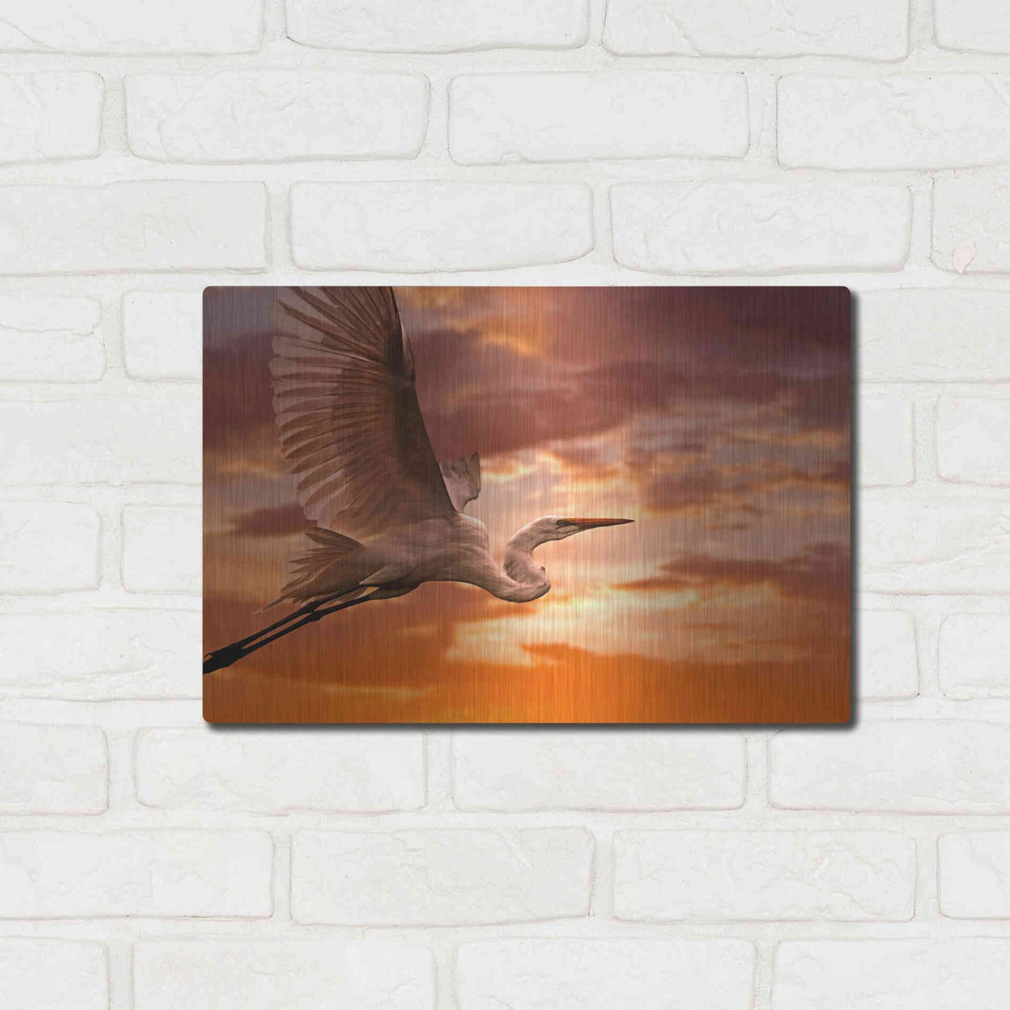 Luxe Metal Art 'Heron Sunset' by Mike Jones, Metal Wall Art,16x12