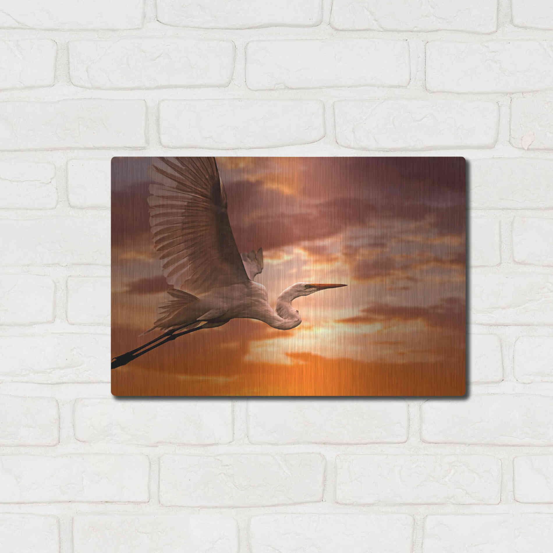 Luxe Metal Art 'Heron Sunset' by Mike Jones, Metal Wall Art,16x12