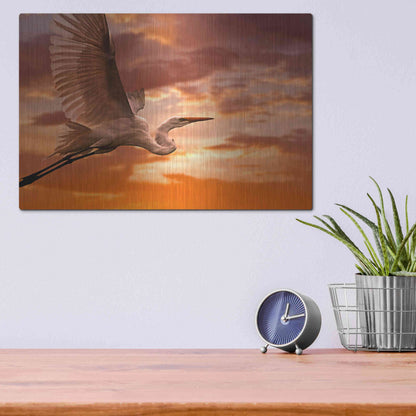 Luxe Metal Art 'Heron Sunset' by Mike Jones, Metal Wall Art,16x12