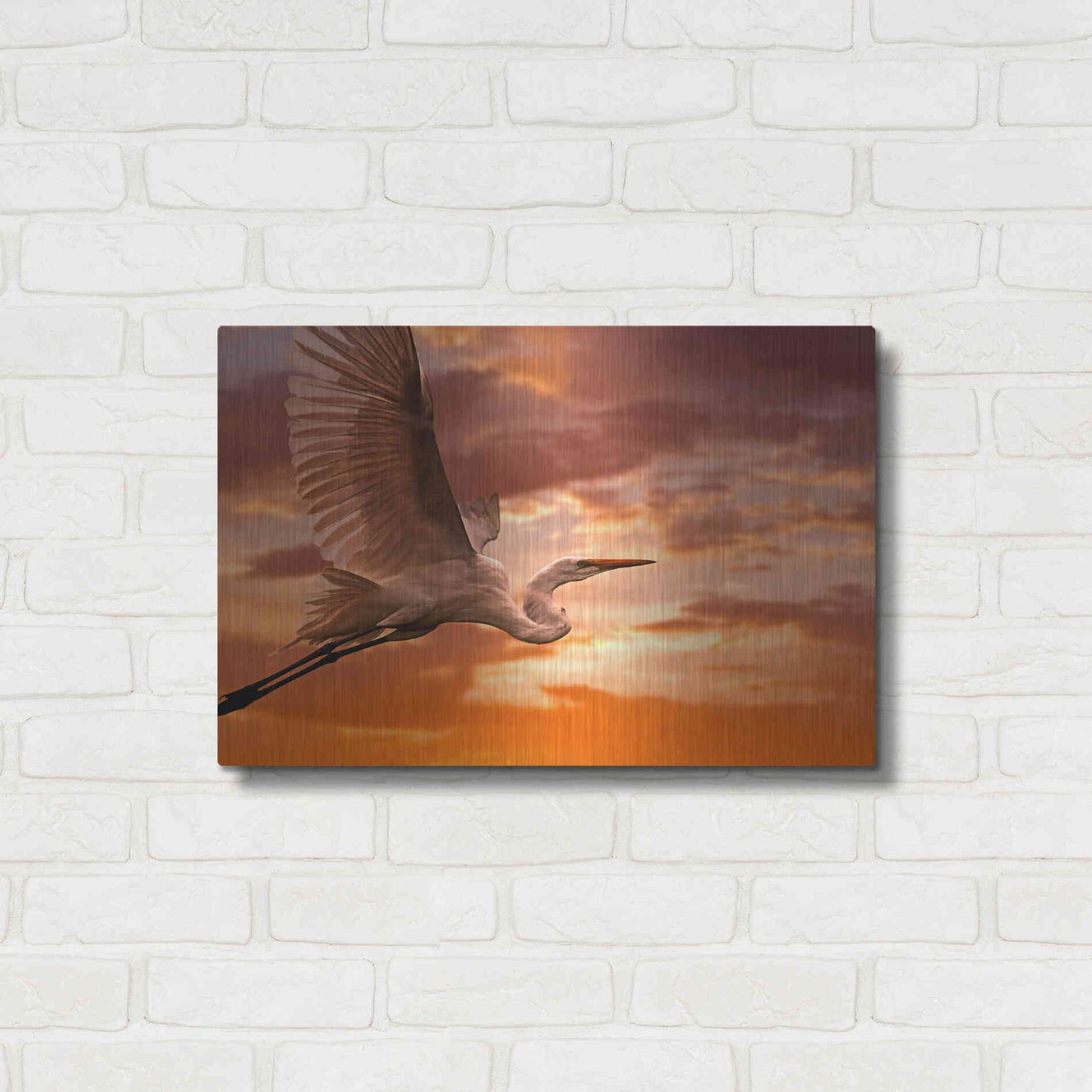 Luxe Metal Art 'Heron Sunset' by Mike Jones, Metal Wall Art,24x16