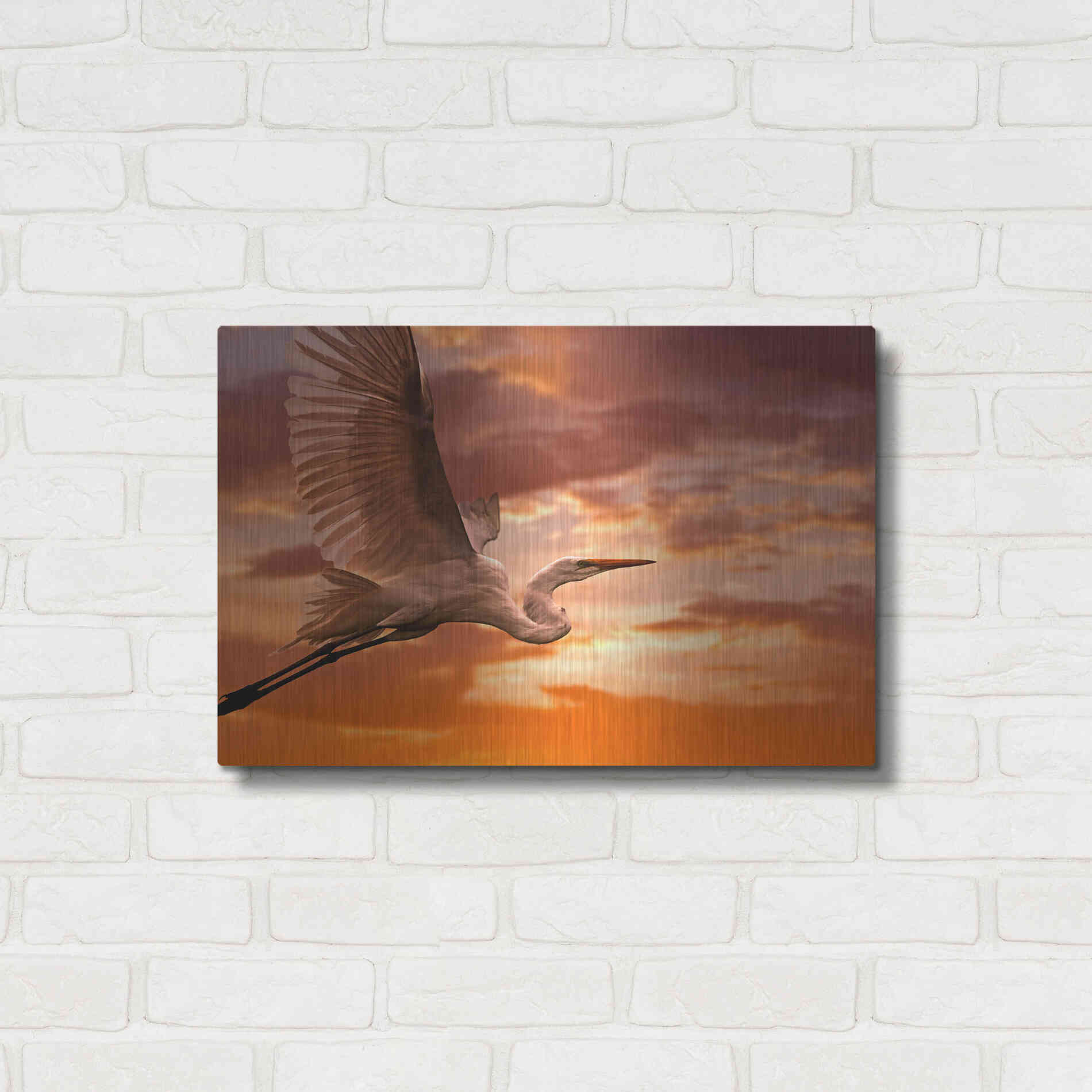 Luxe Metal Art 'Heron Sunset' by Mike Jones, Metal Wall Art,24x16