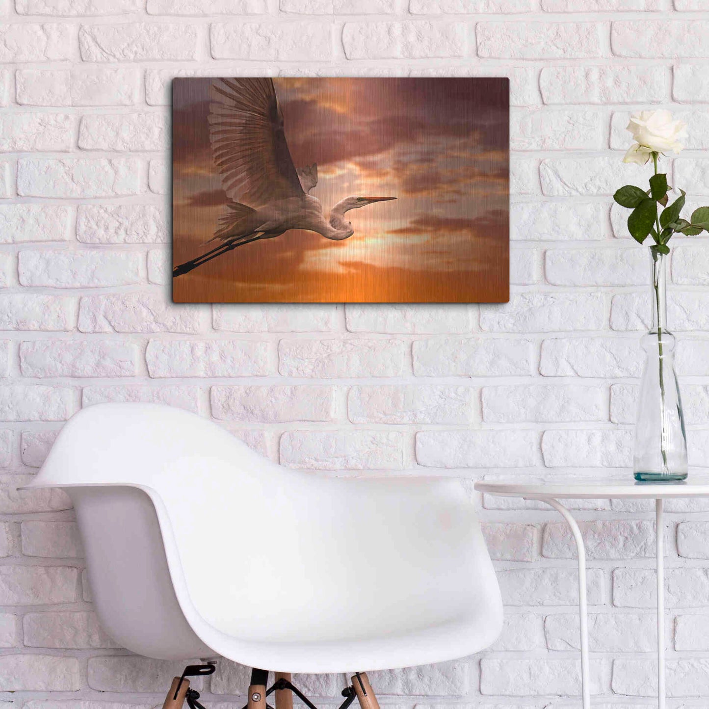 Luxe Metal Art 'Heron Sunset' by Mike Jones, Metal Wall Art,24x16