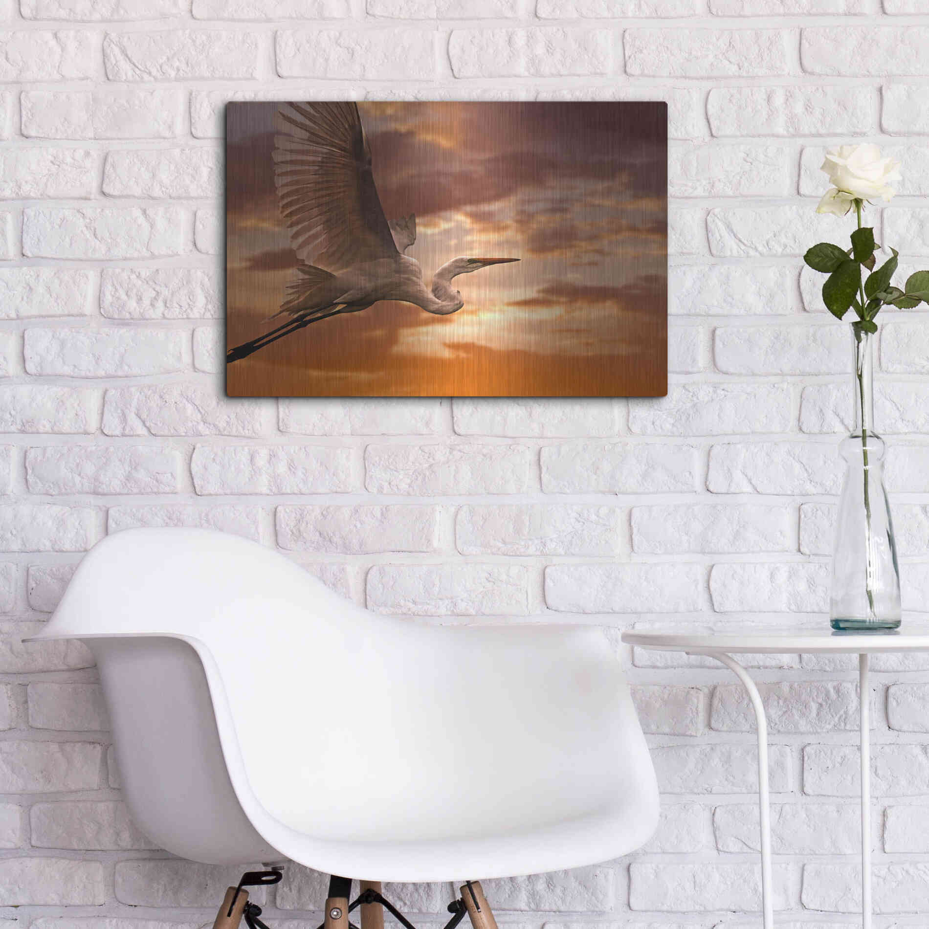 Luxe Metal Art 'Heron Sunset' by Mike Jones, Metal Wall Art,24x16