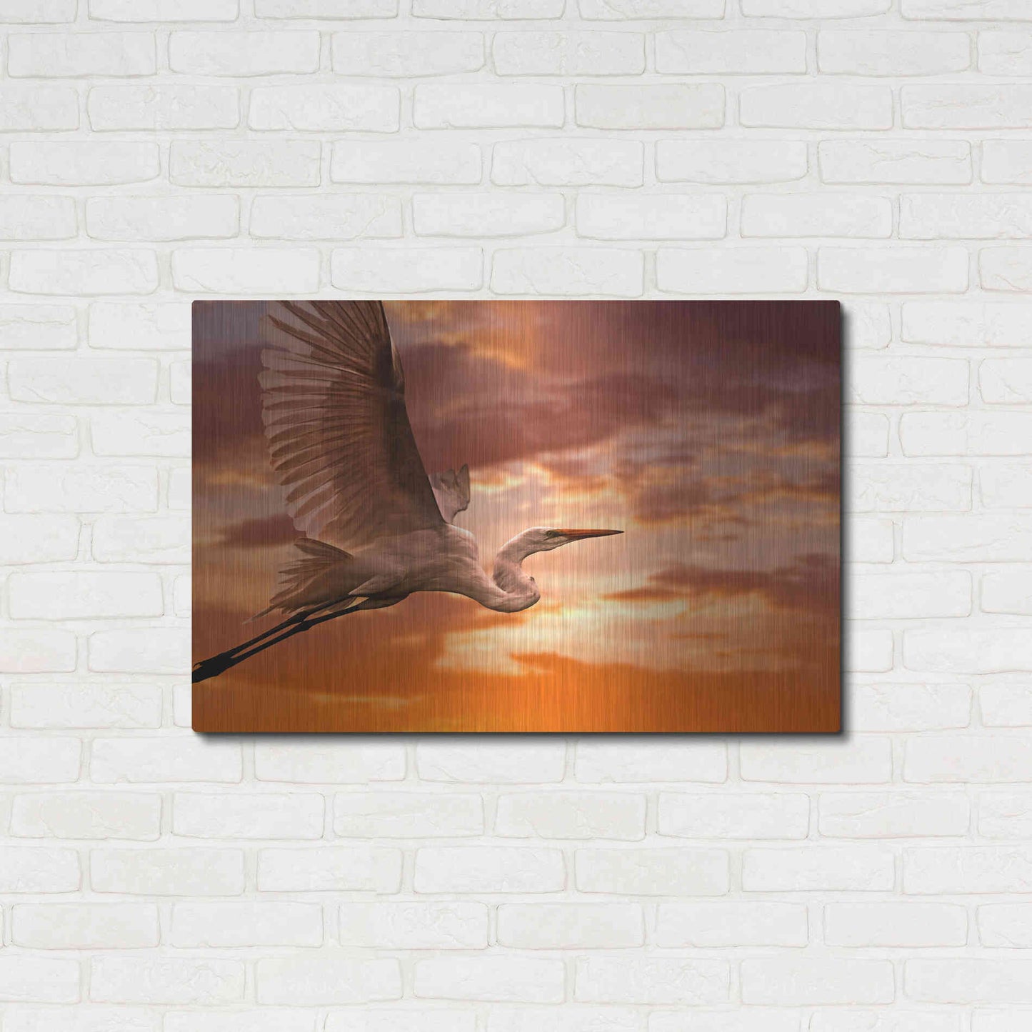 Luxe Metal Art 'Heron Sunset' by Mike Jones, Metal Wall Art,36x24