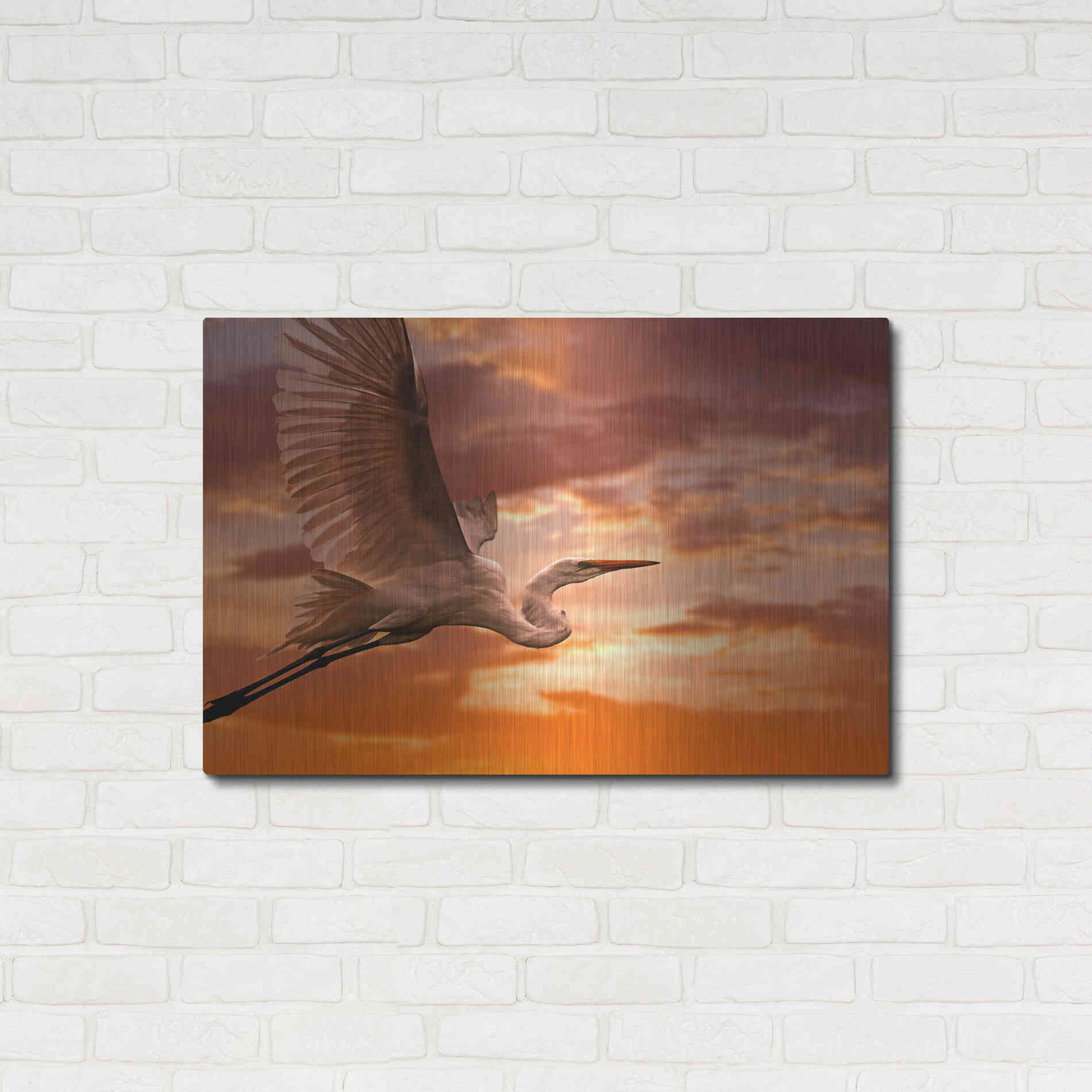 Luxe Metal Art 'Heron Sunset' by Mike Jones, Metal Wall Art,36x24