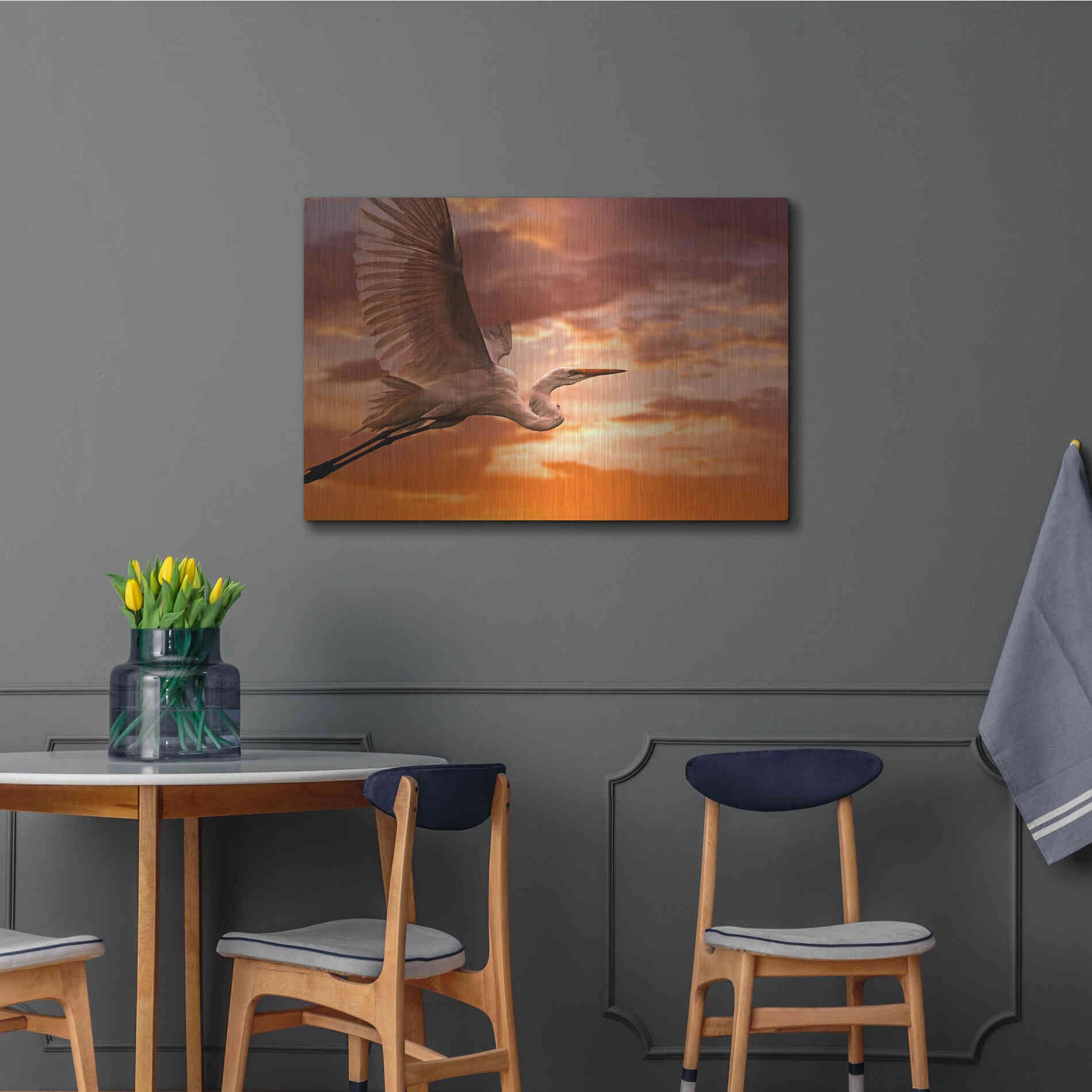 Luxe Metal Art 'Heron Sunset' by Mike Jones, Metal Wall Art,36x24
