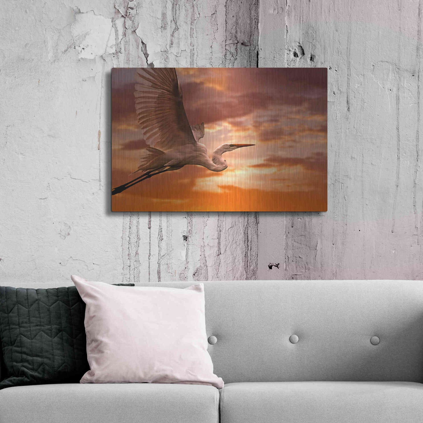 Luxe Metal Art 'Heron Sunset' by Mike Jones, Metal Wall Art,36x24