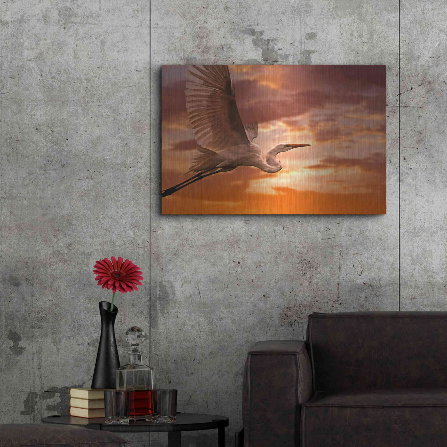 Luxe Metal Art 'Heron Sunset' by Mike Jones, Metal Wall Art,36x24