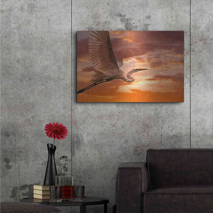Luxe Metal Art 'Heron Sunset' by Mike Jones, Metal Wall Art,36x24
